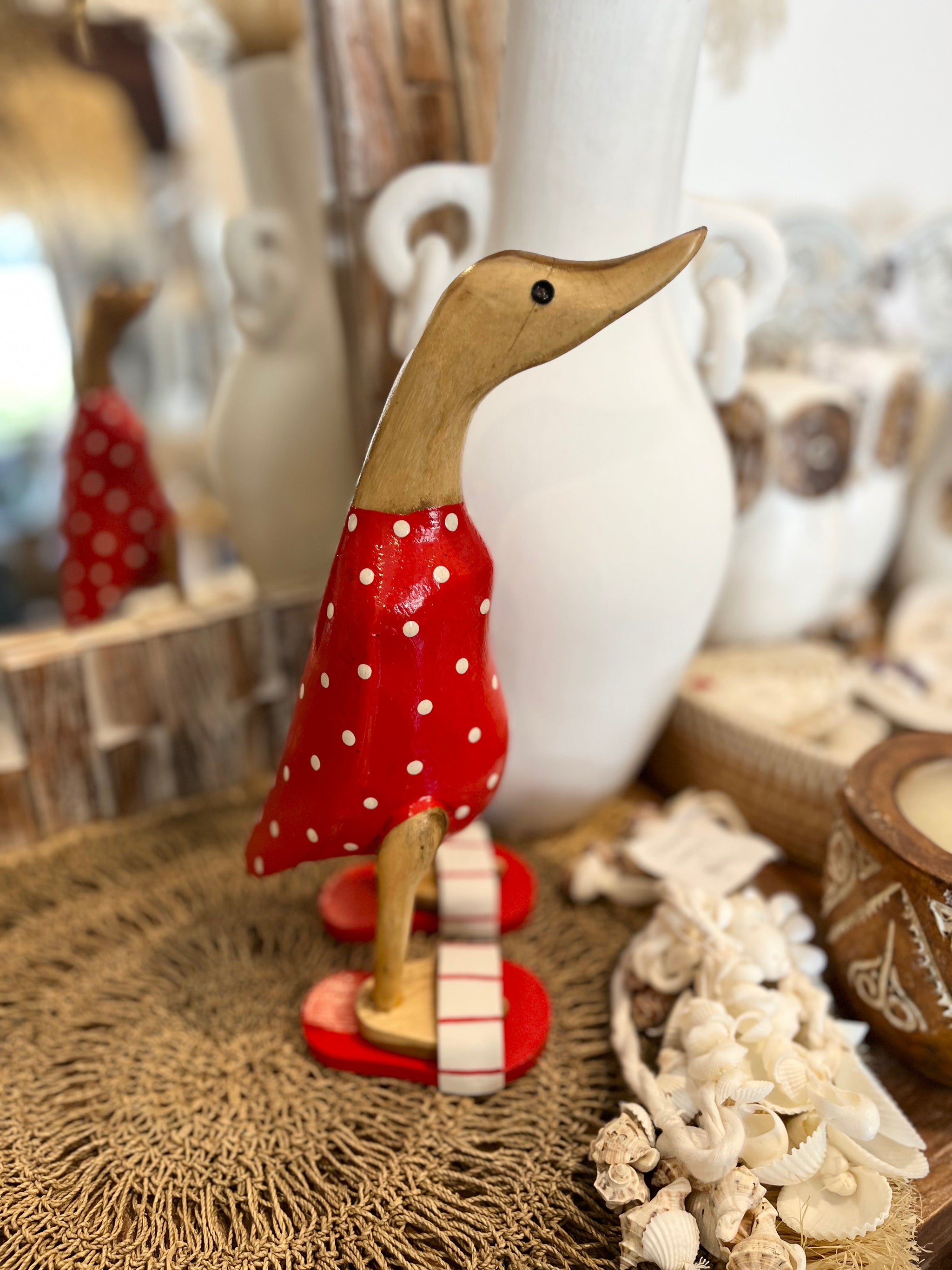 Timber handpainted red duck with white spots S