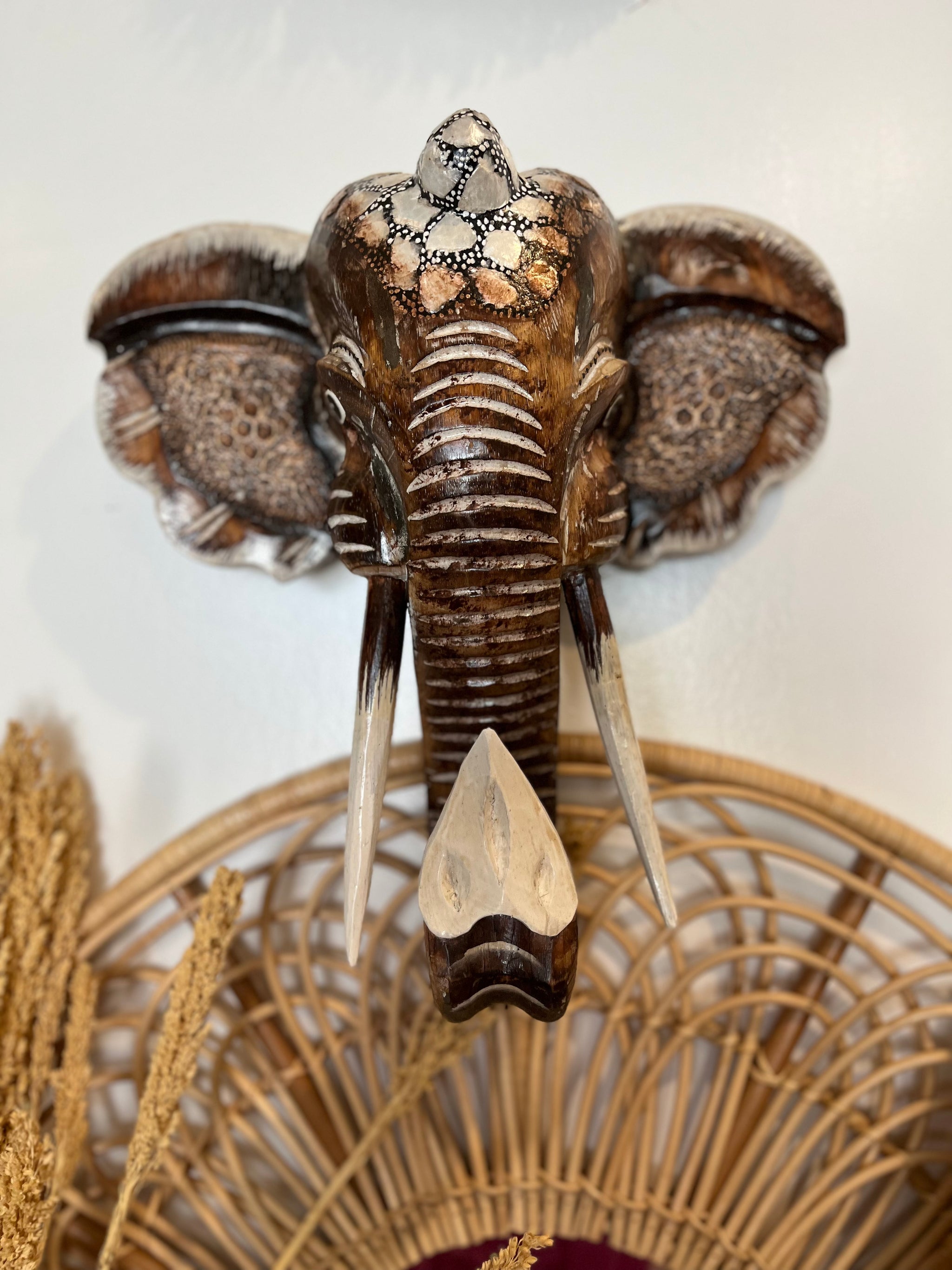 Brown handpainted elephant head wall hanging