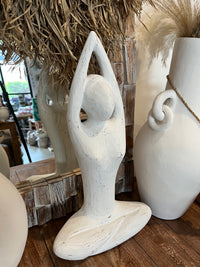 Large timber yoga statue rustic white