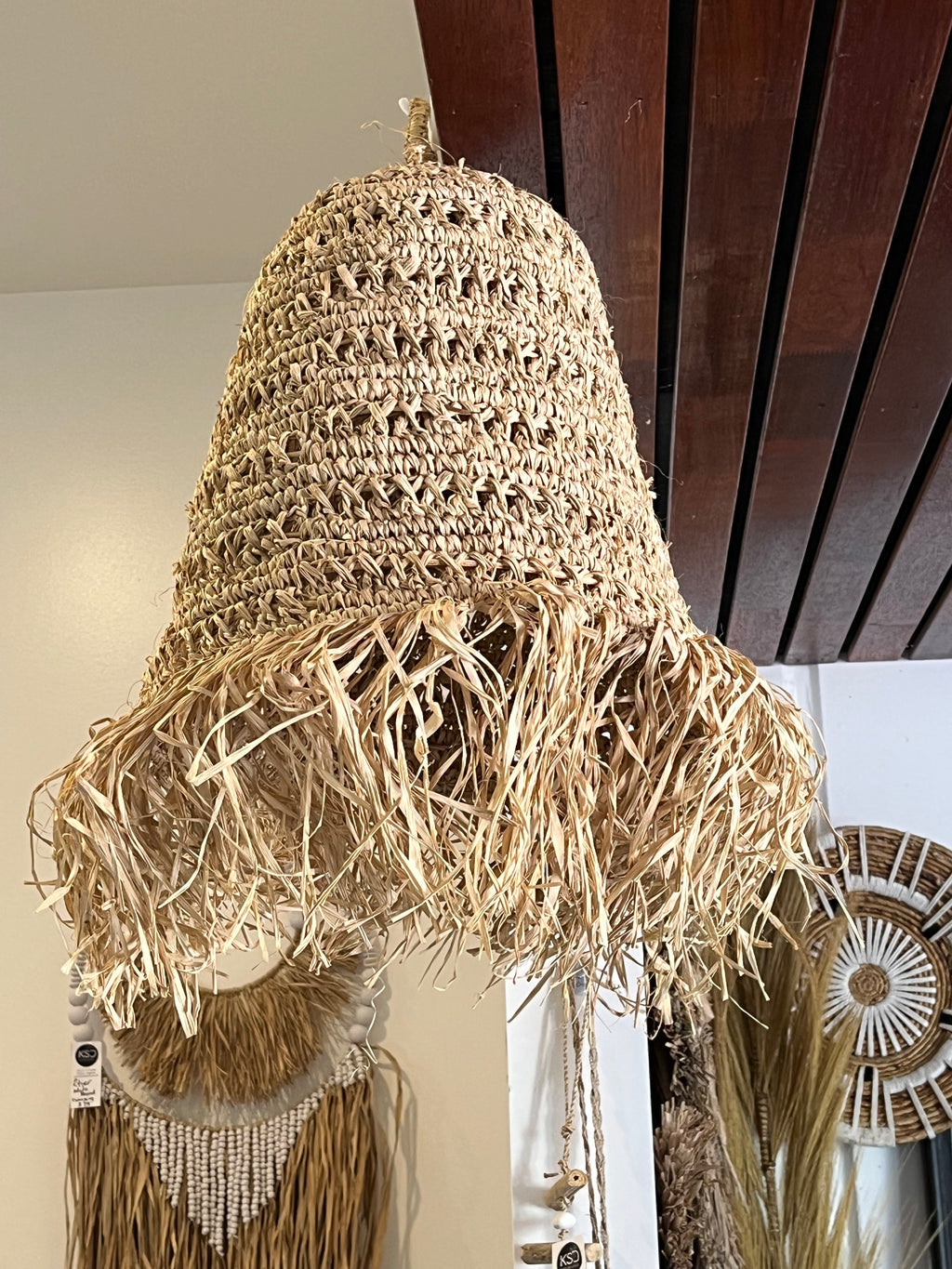 Woven light pendant natural  - raffia  S - Bali Beach Beyond
