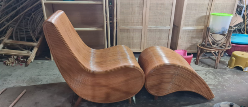 Handmade Bali Cane Lounge Chair & Ottoman / Coastal Boho Outdoor Furniture