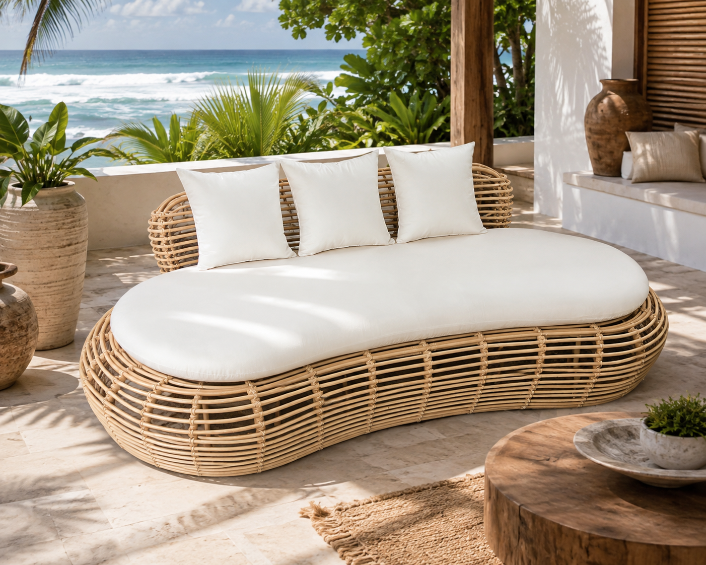 Handcrafted Bali Rattan Daybed – Coastal Boho Indoor & Alfresco Lounge