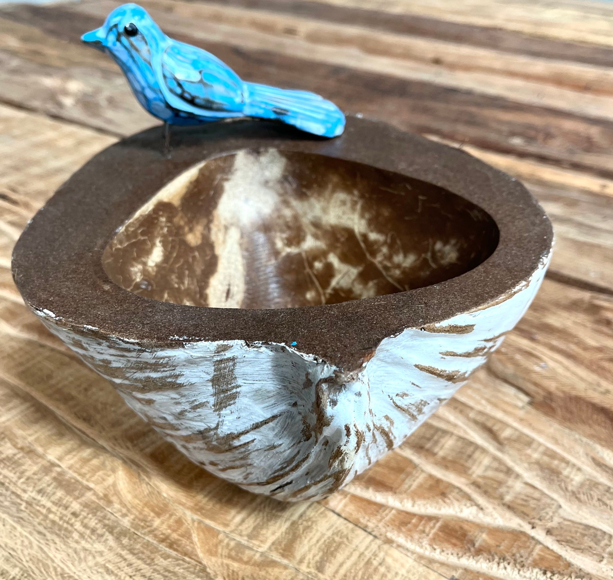 Coconut platter / bowl. Blue bird