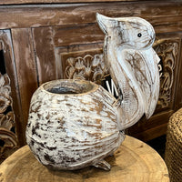 Coconut Pelican plant holder. White wash