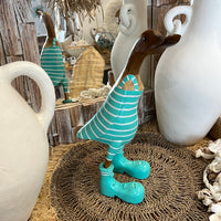 Timber handpainted turquoise striped duck  M