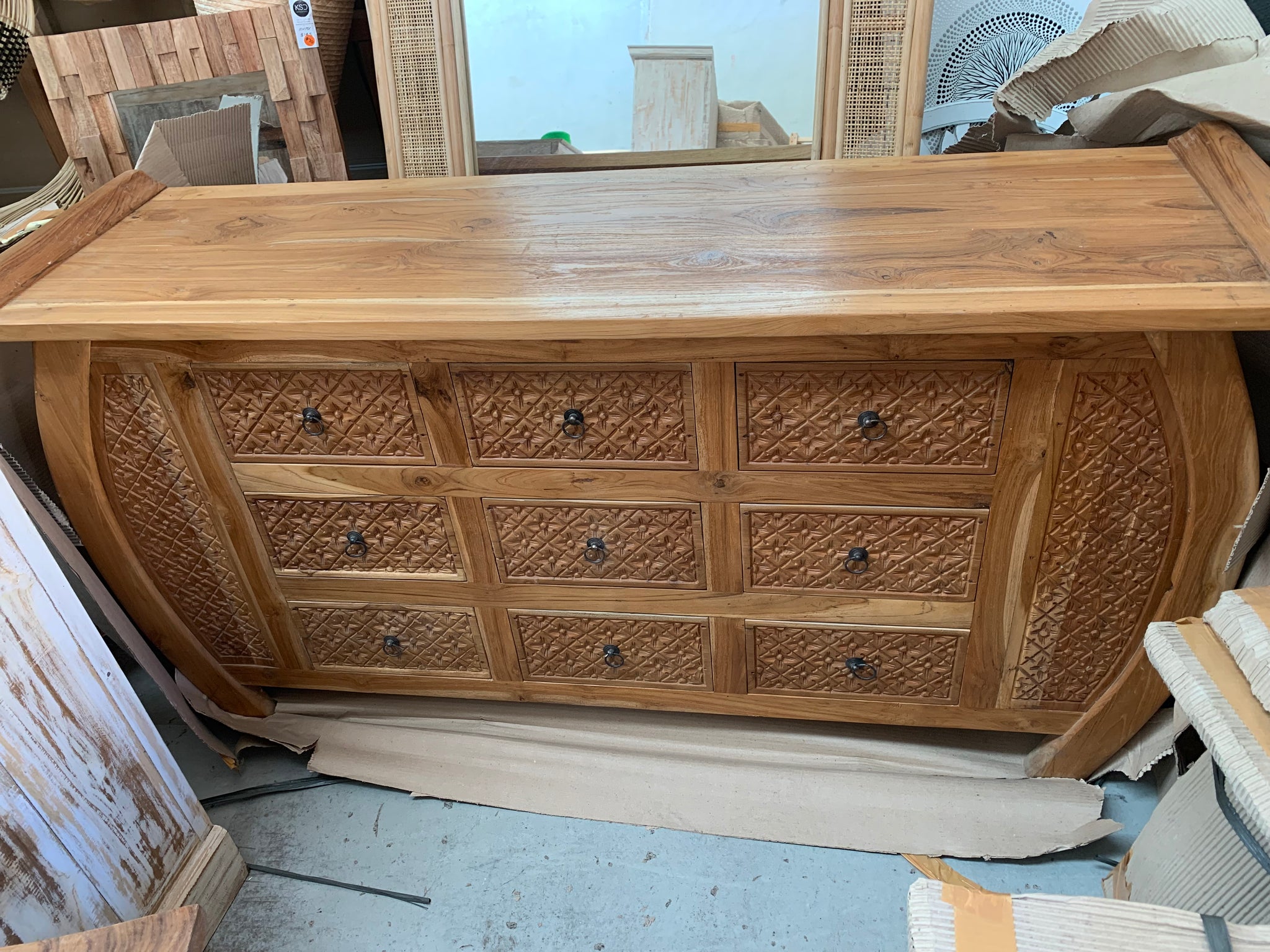 9 drawer carved timber cabinet / sideboard