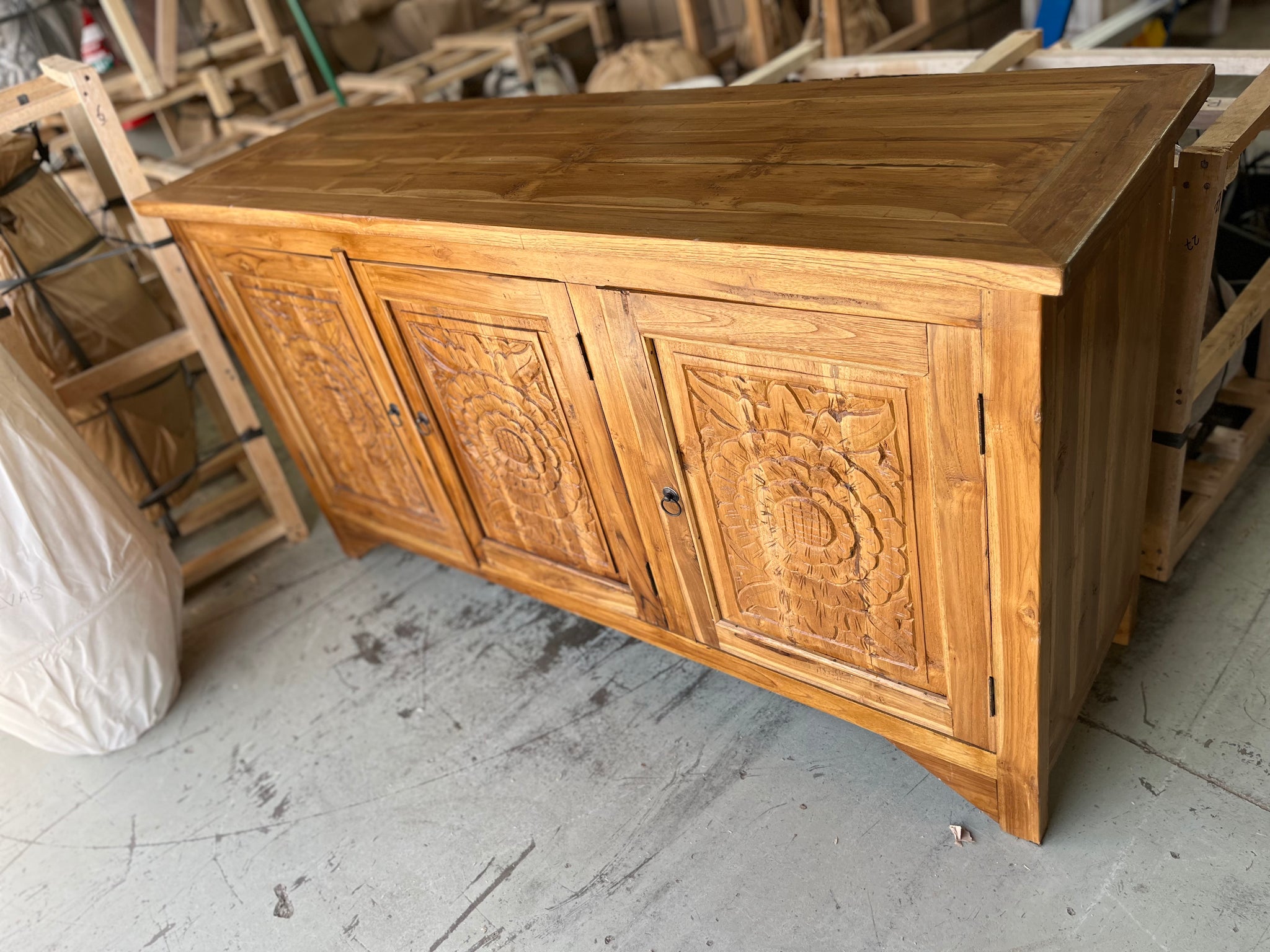 3 door carved timber cabinet / sideboard