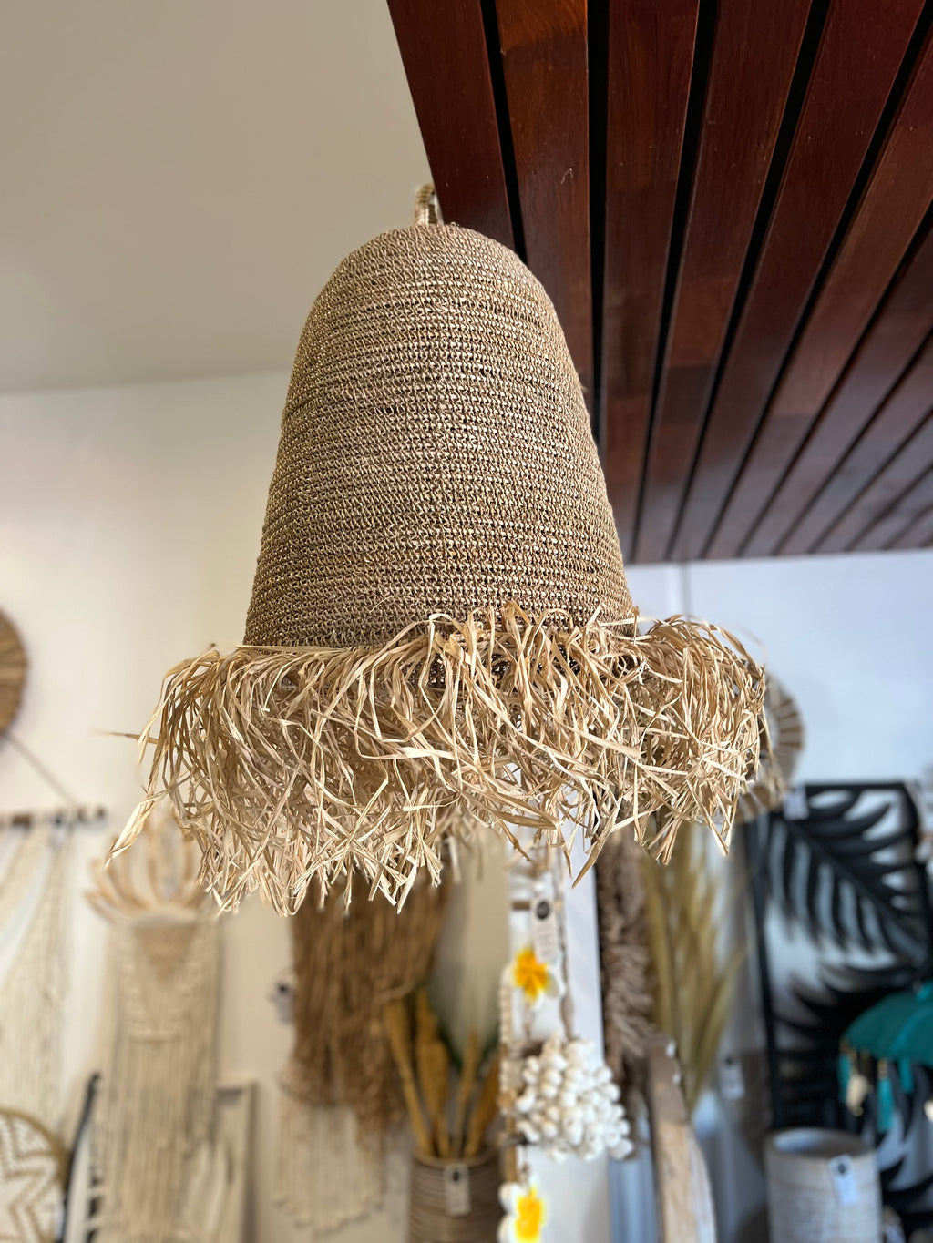 Woven light pendant natural  - raffia base - Bali Beach Beyond
