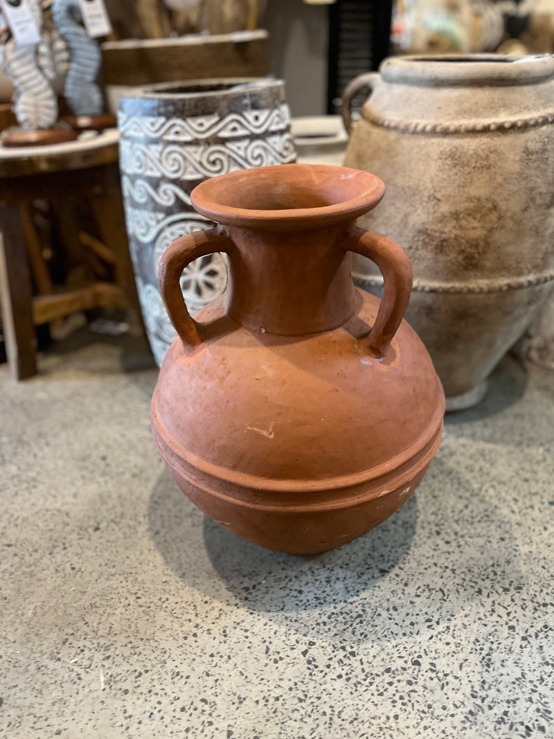 Natural terracotta vase with handles