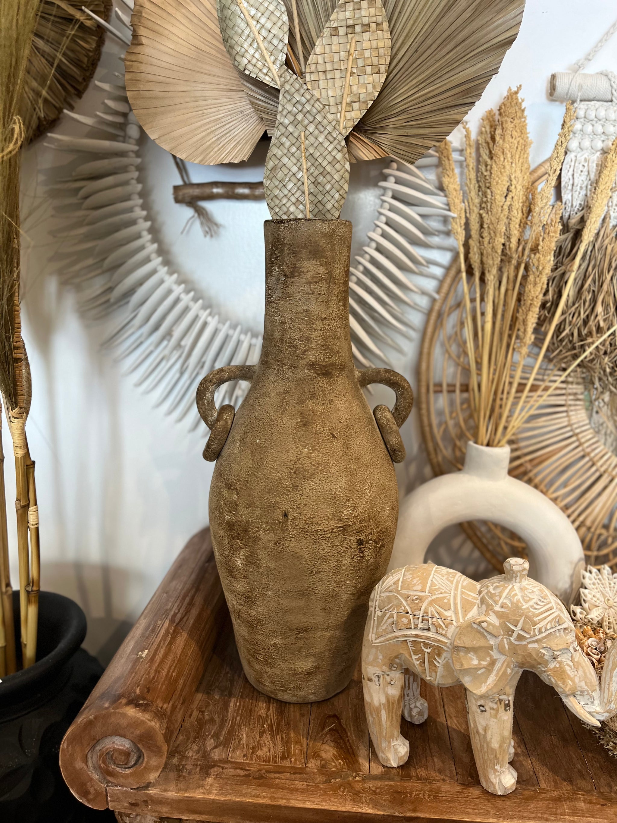 Rustic terracotta vase with handles