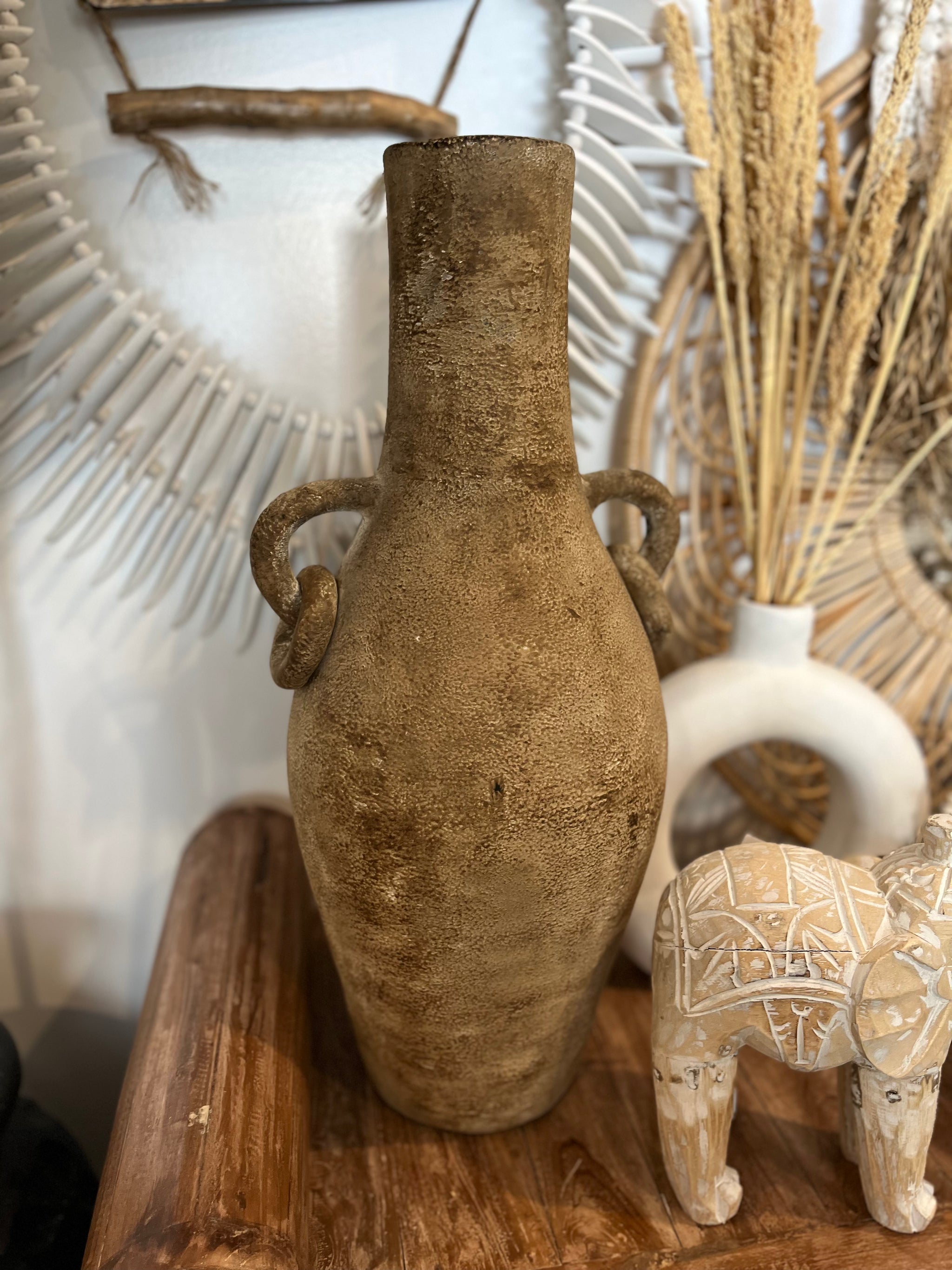 Rustic terracotta vase with handles