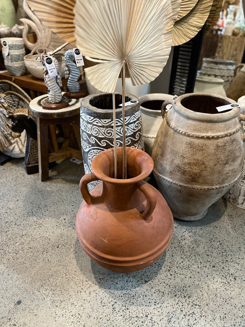 Natural terracotta vase with handles