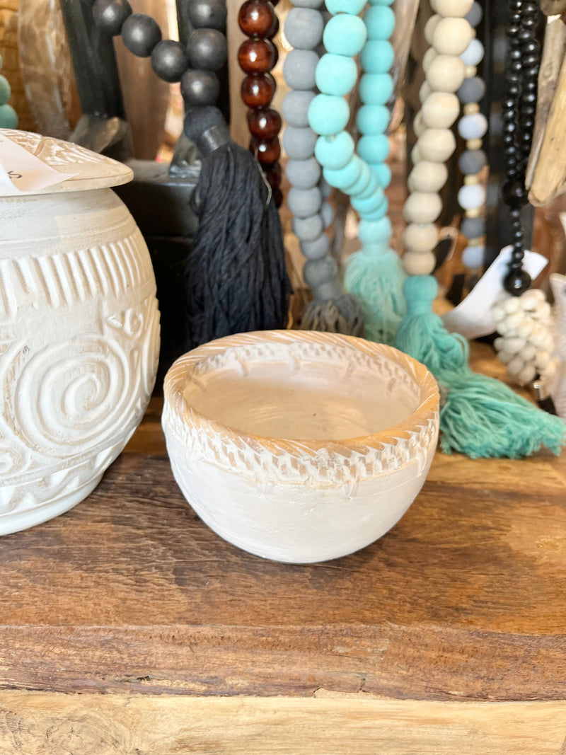 White bowl with decorative trim