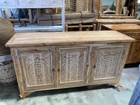 White wash carved timber cabinet / sideboard