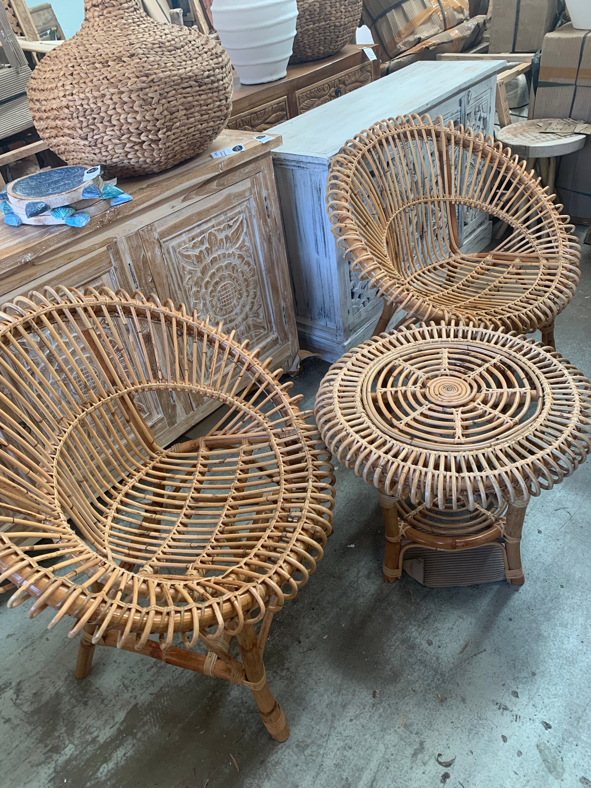 Natural rattan chair and table set