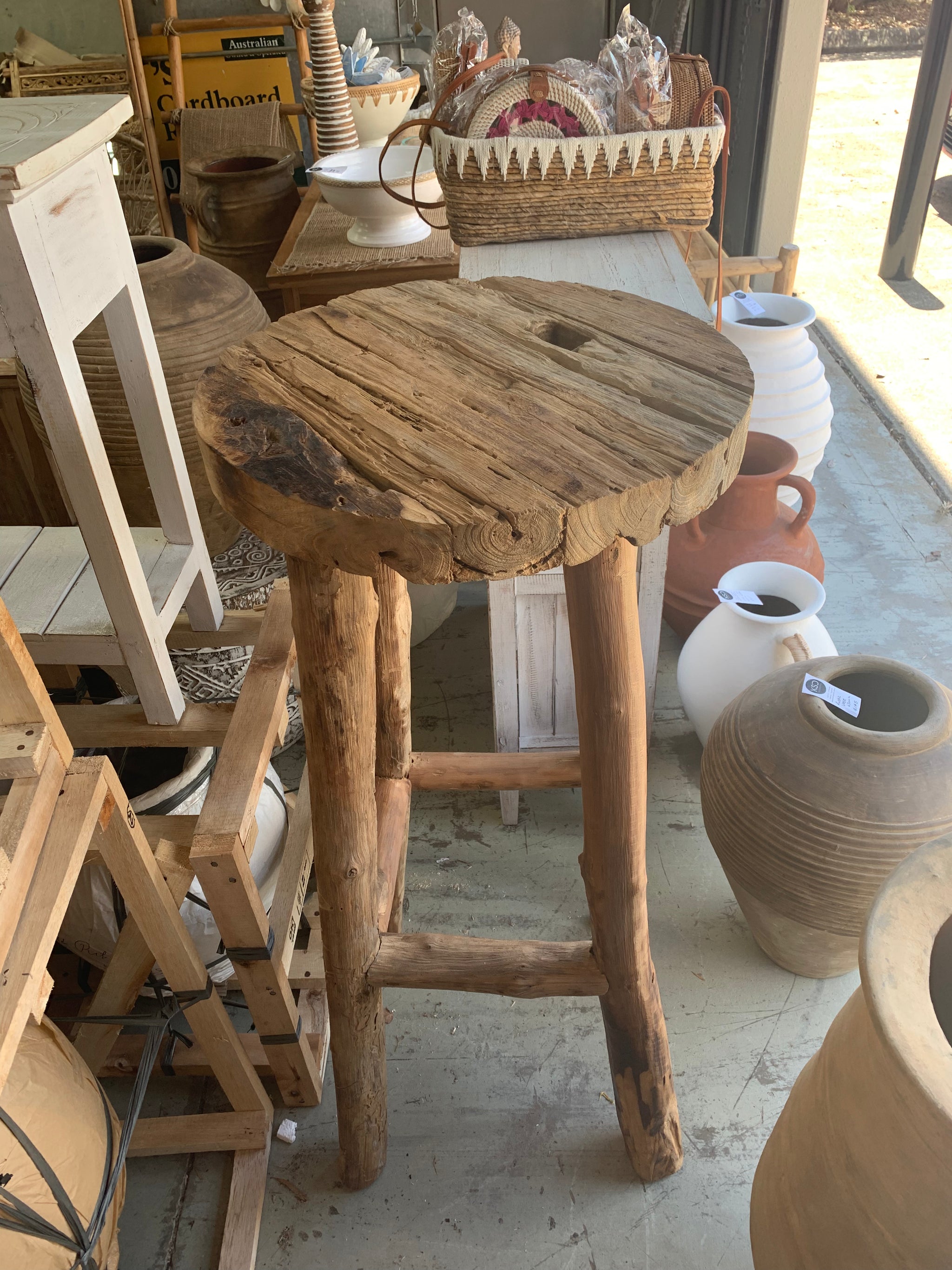 Recycled timber tall table / bar table