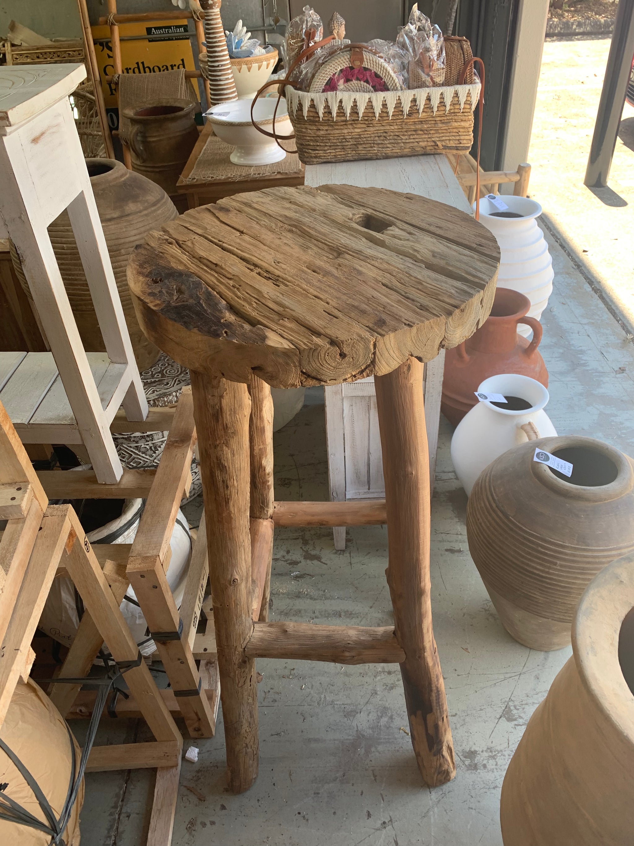 Recycled timber tall table / bar table