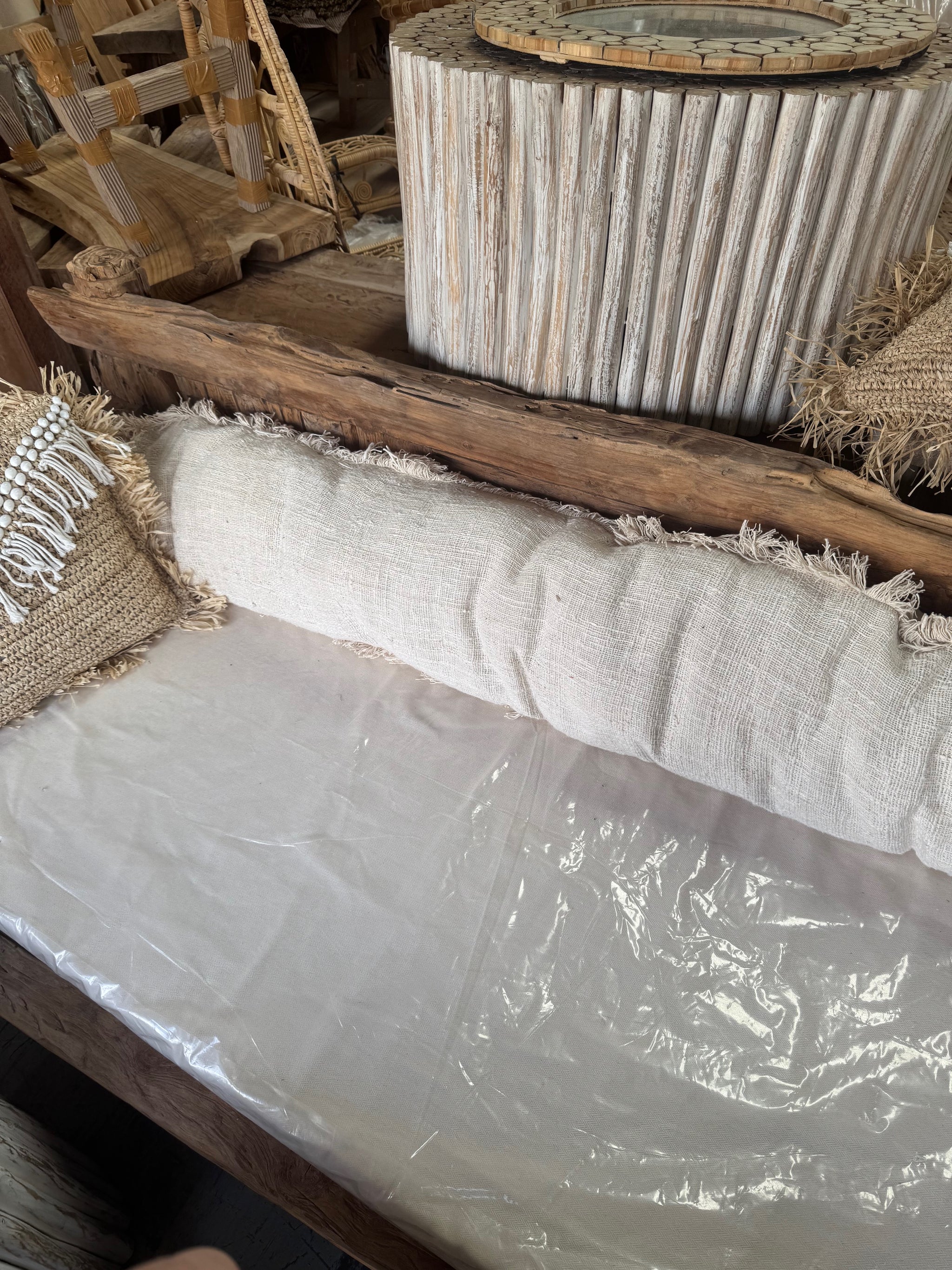Extra Long Bali Daybed Cushion – 2.2m Handmade Cotton/Linen Sofa Cushion | Coastal Boho Style