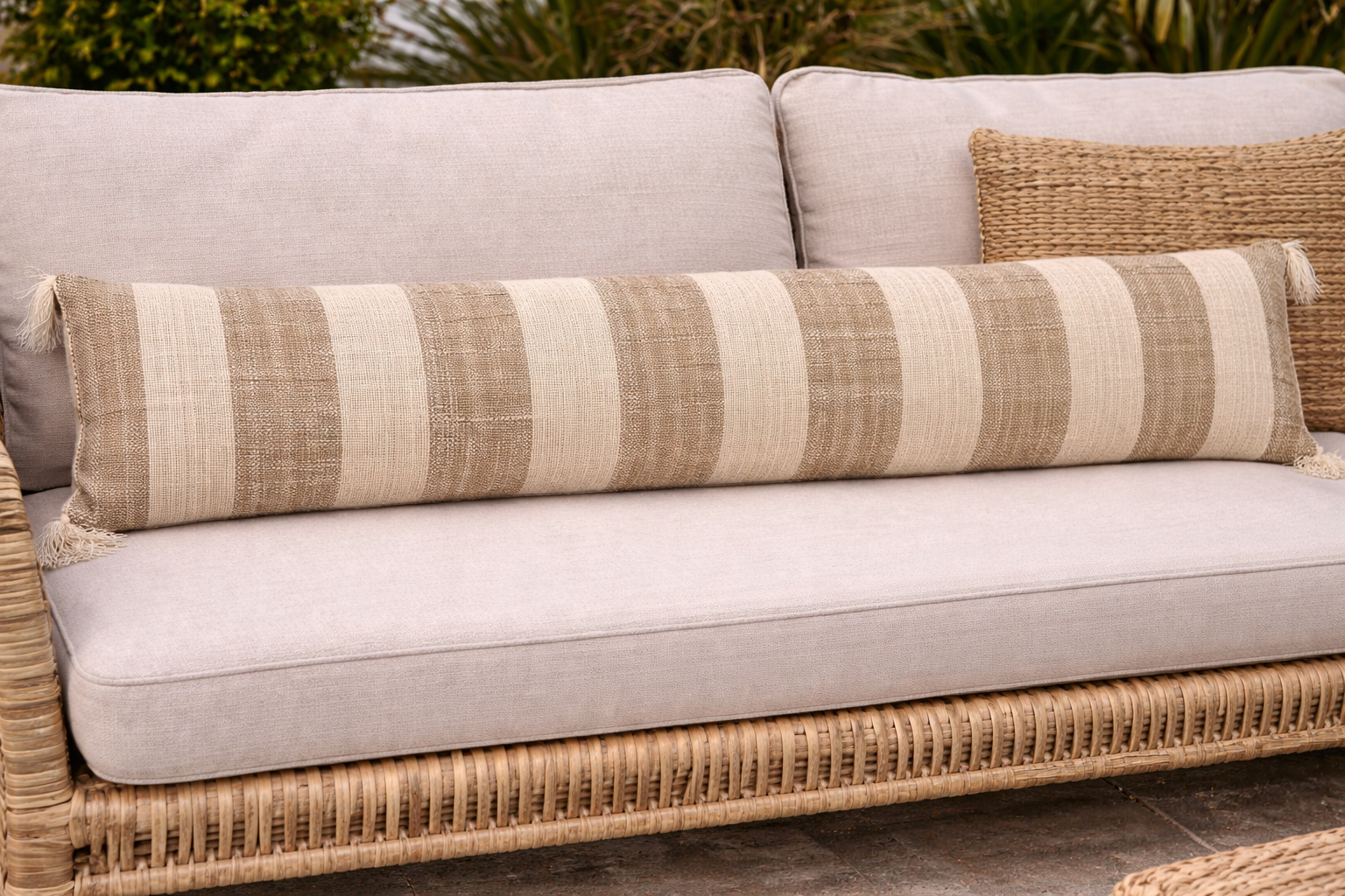 Extra Long Coastal Stripe Cushion – 2.2M Handmade Bali Outdoor Sofa Cushion