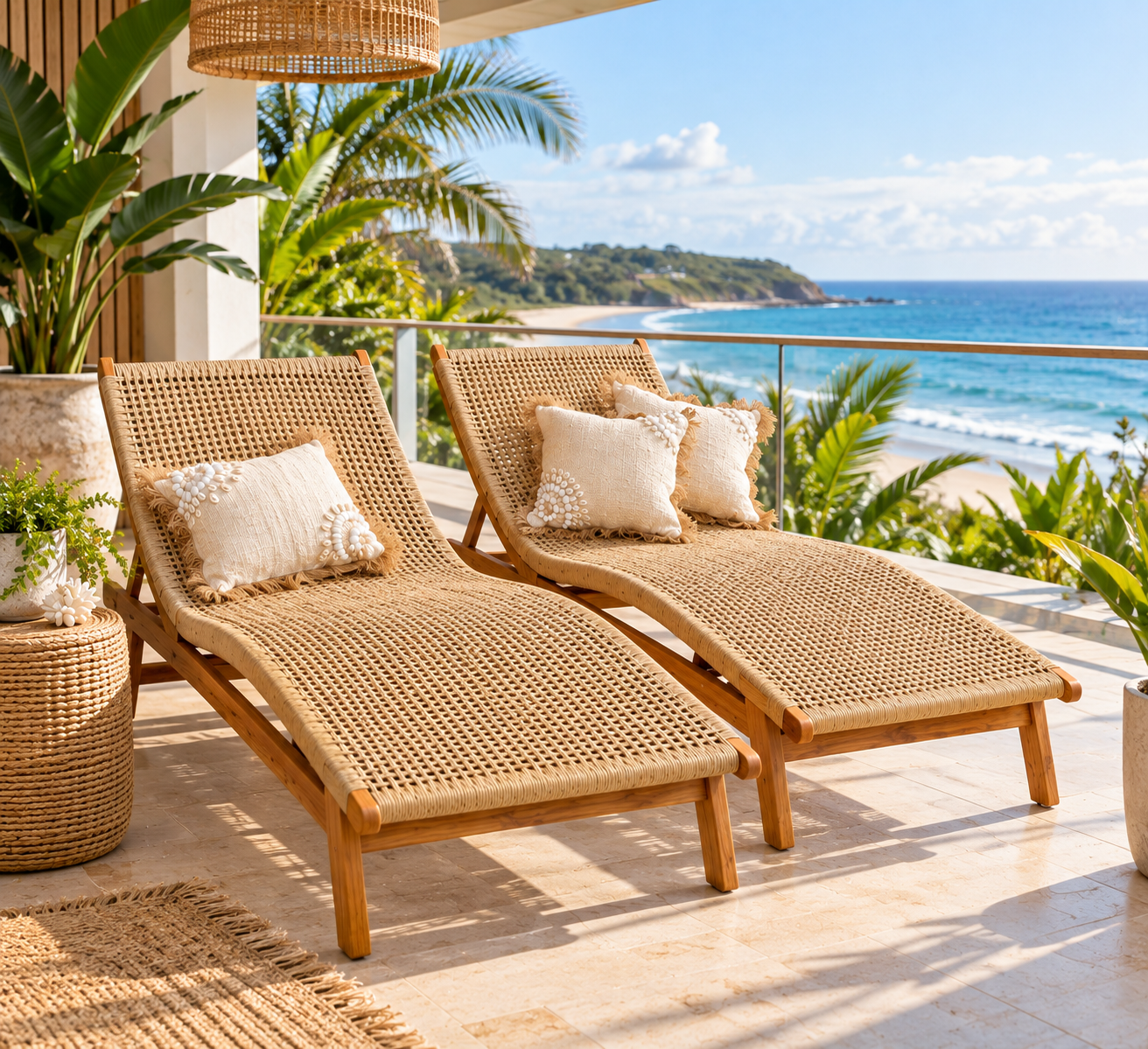 Balinese Outdoor Sun Lounge – Handmade Teak & Woven Coastal Furniture