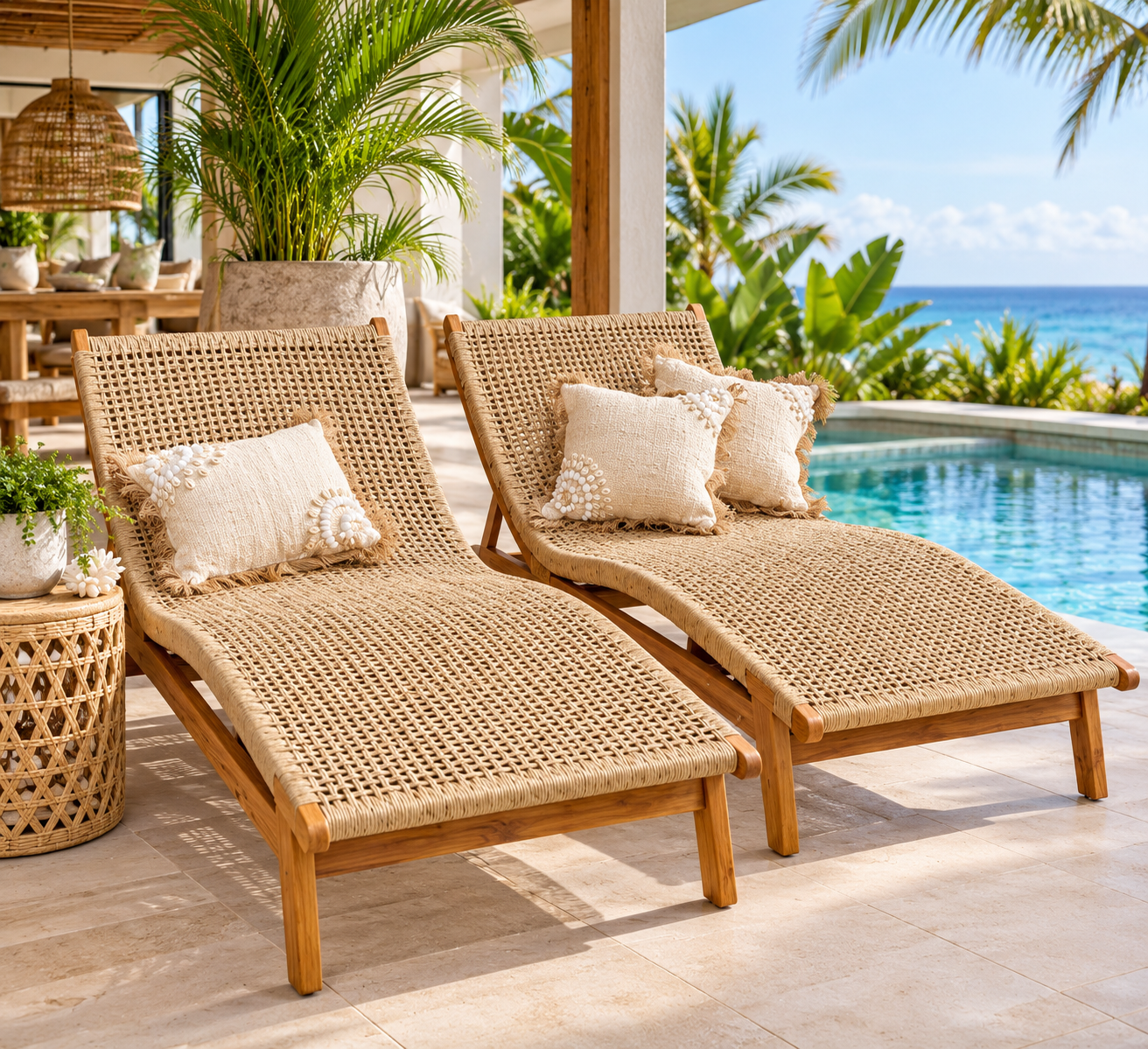 Balinese Outdoor Sun Lounge – Handmade Teak & Woven Coastal Furniture