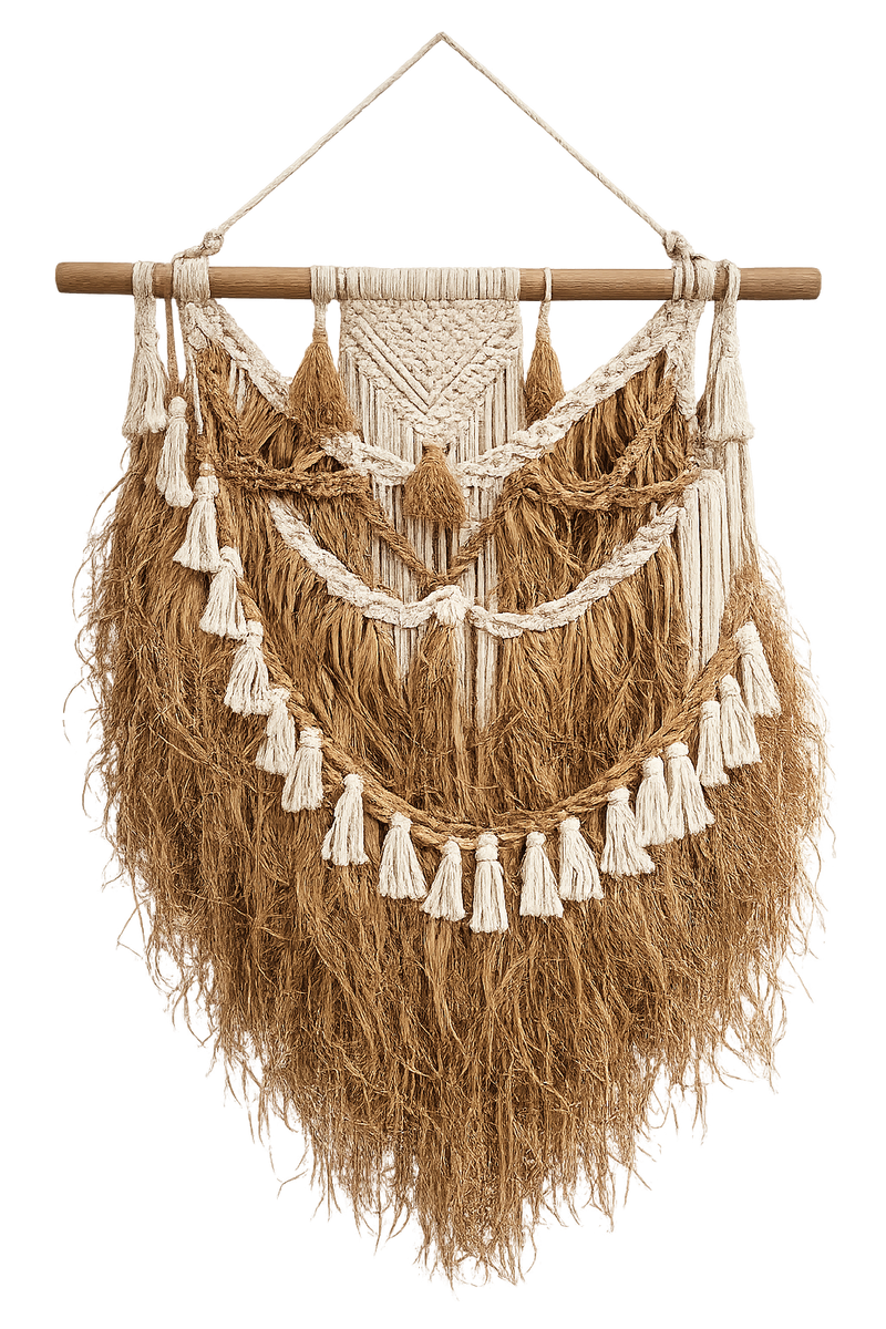 Large Raffia & Macrame Boho Wall Hanging - Handmade Bali Natural Fibre Wall Decor
