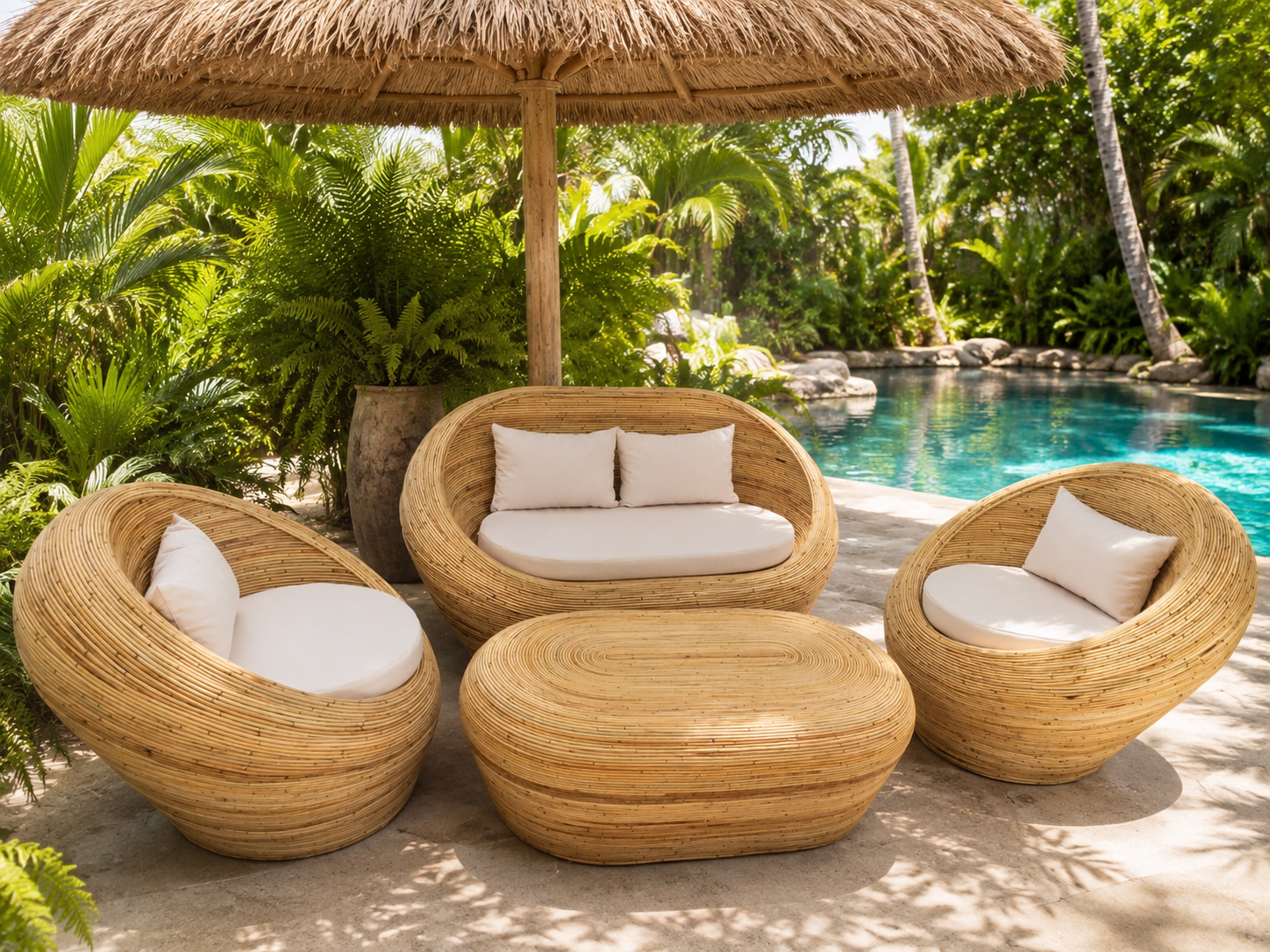 Handcrafted Bali Rattan Lounge Setting – Artisan Woven Tropical Furniture