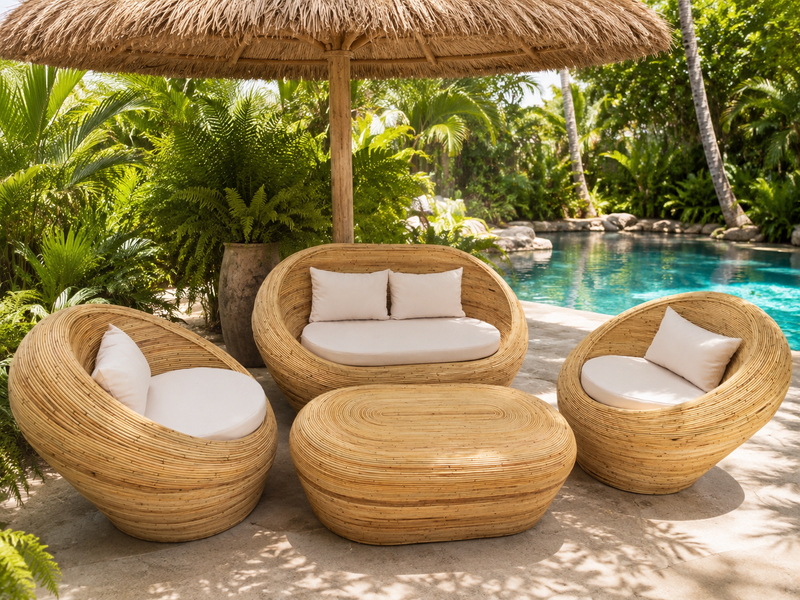 Handcrafted Bali Rattan Lounge Setting – Artisan Woven Tropical Furniture