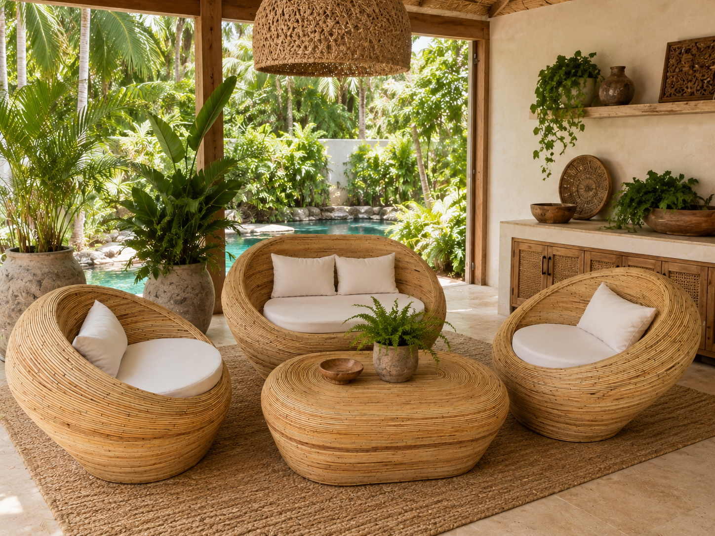 Handcrafted Bali Rattan Lounge Setting – Artisan Woven Tropical Furniture