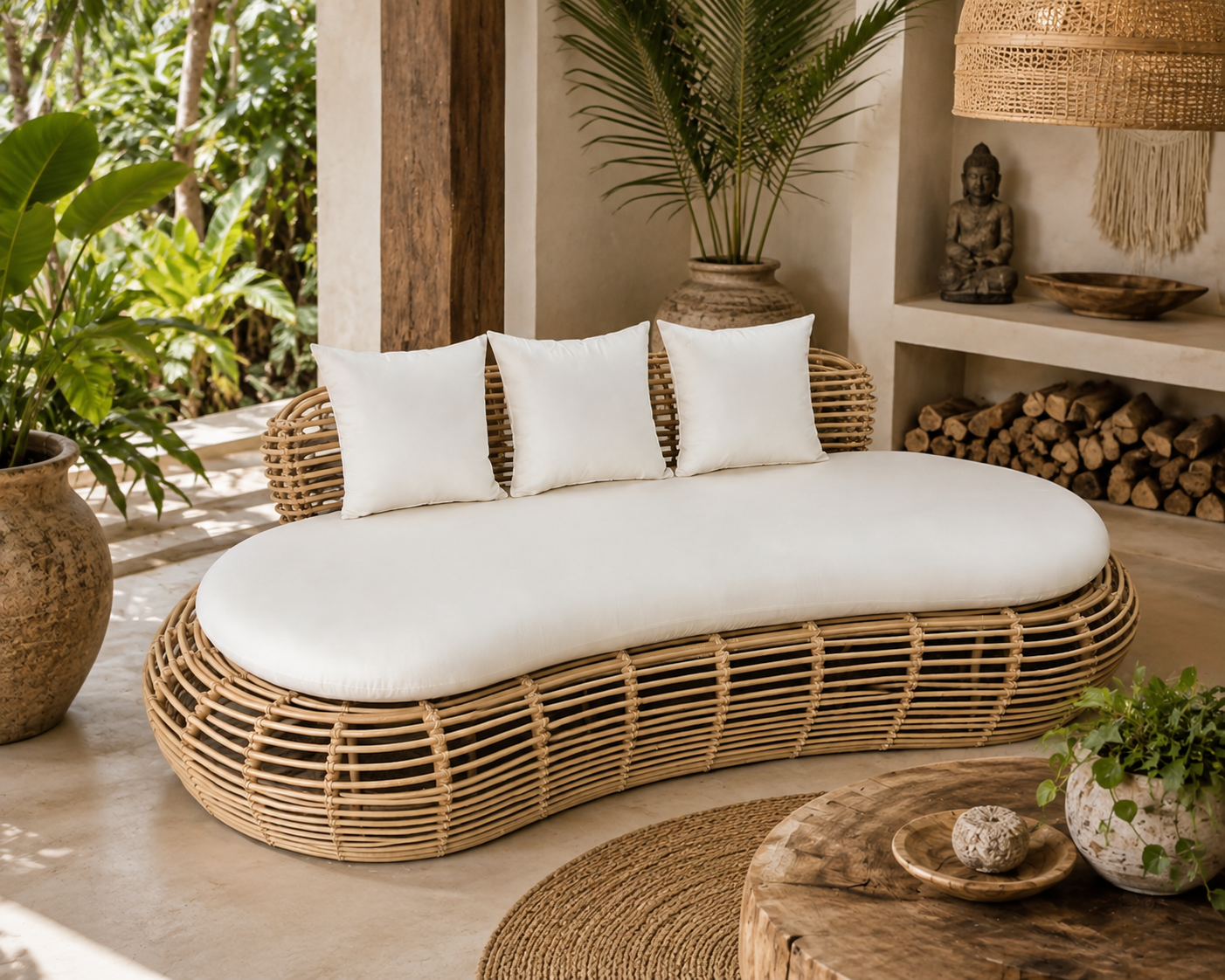 Handcrafted Bali Rattan Daybed – Coastal Boho Indoor & Alfresco Lounge