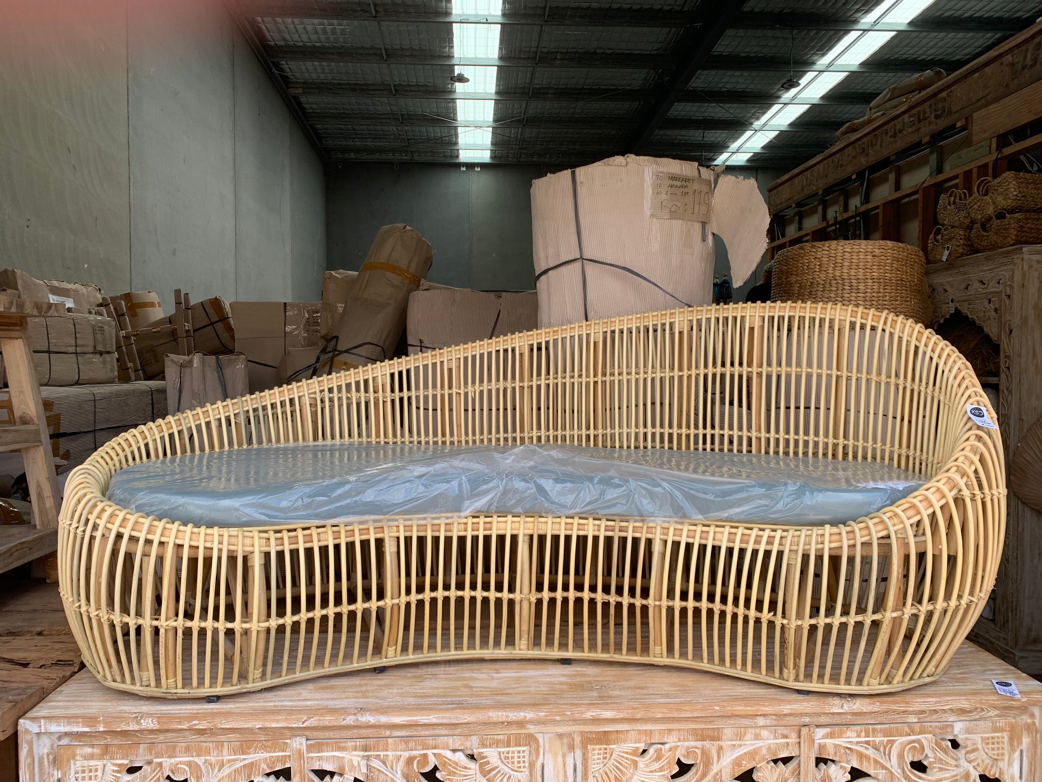 Curved Rattan Lounge – Handcrafted Bali Coastal Resort Sofa