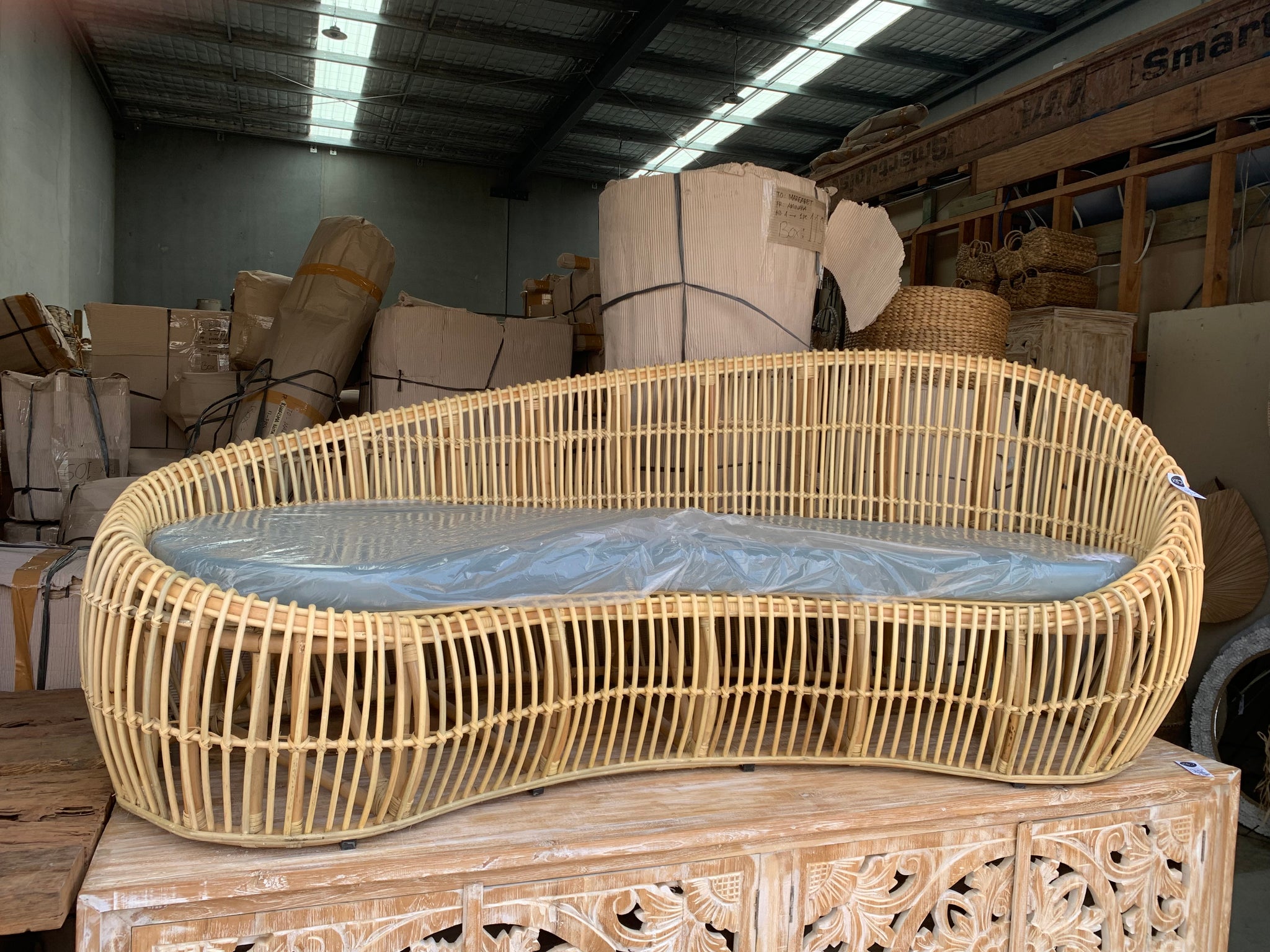 Curved Rattan Lounge – Handcrafted Bali Coastal Resort Sofa