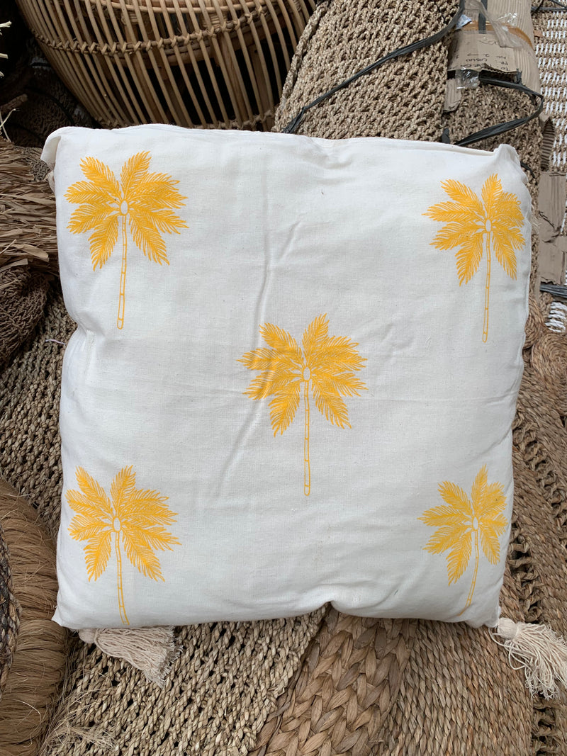 Natural Cushion with Tassle and Palm Tree Design