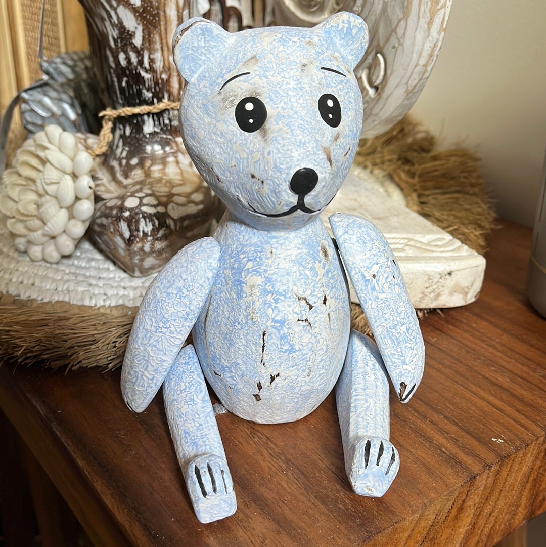 Small jointed rustic blue timber bear