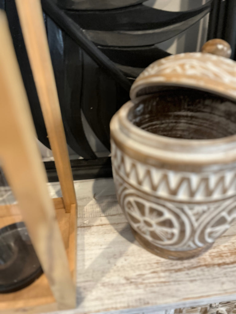 Rustic brown handcarved Container and lid – Bali Beach Beyond