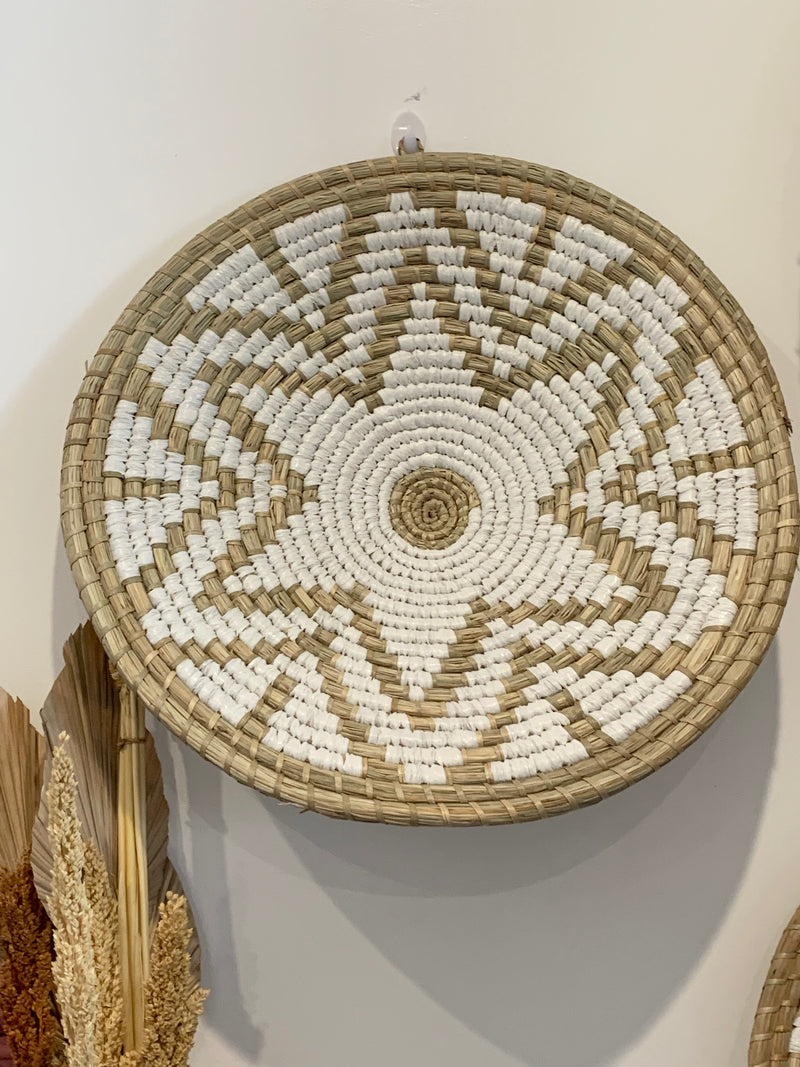 Natural and white woven wall platter. 45cm