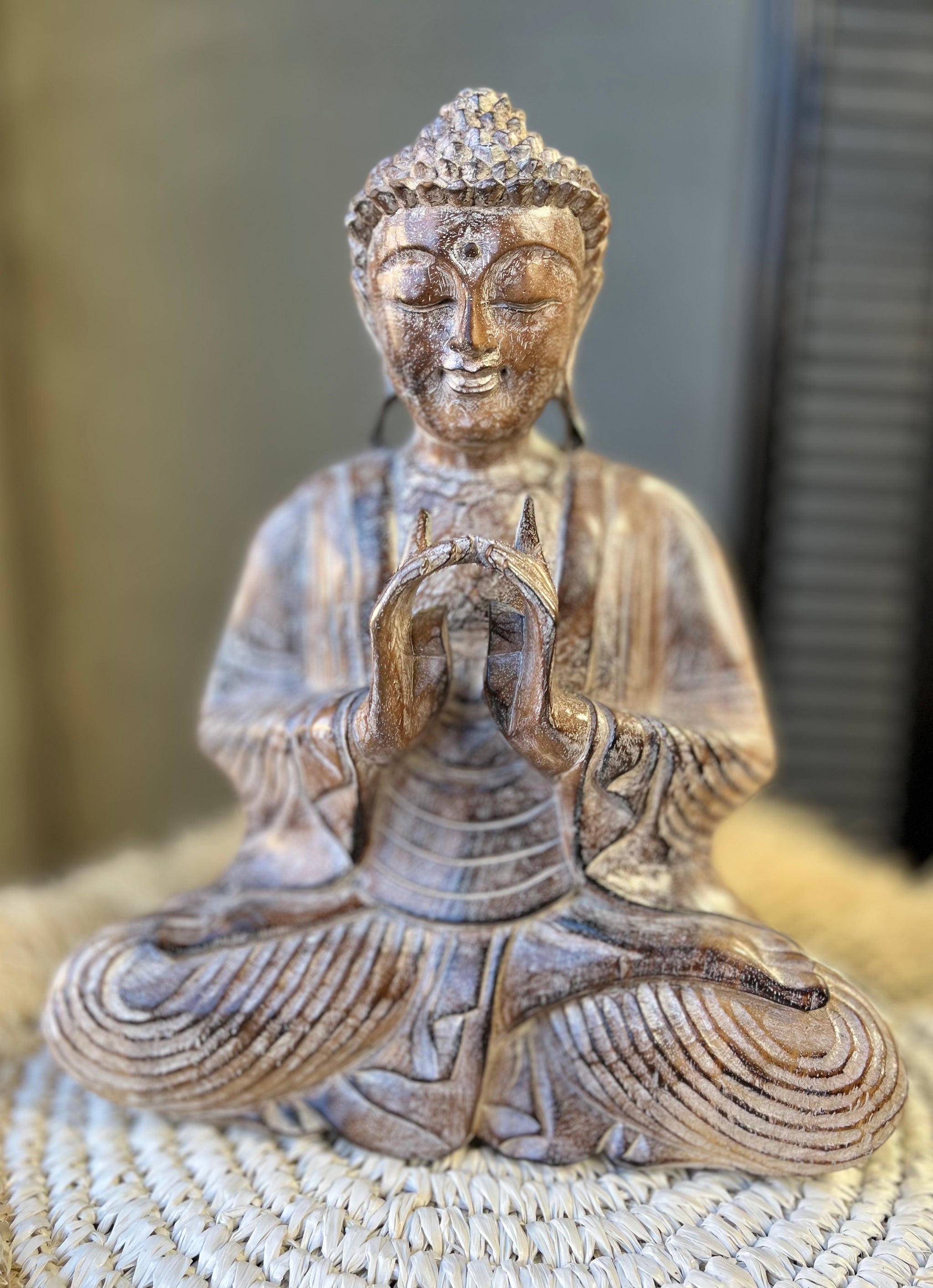 Solid timber Buddha. 34cm