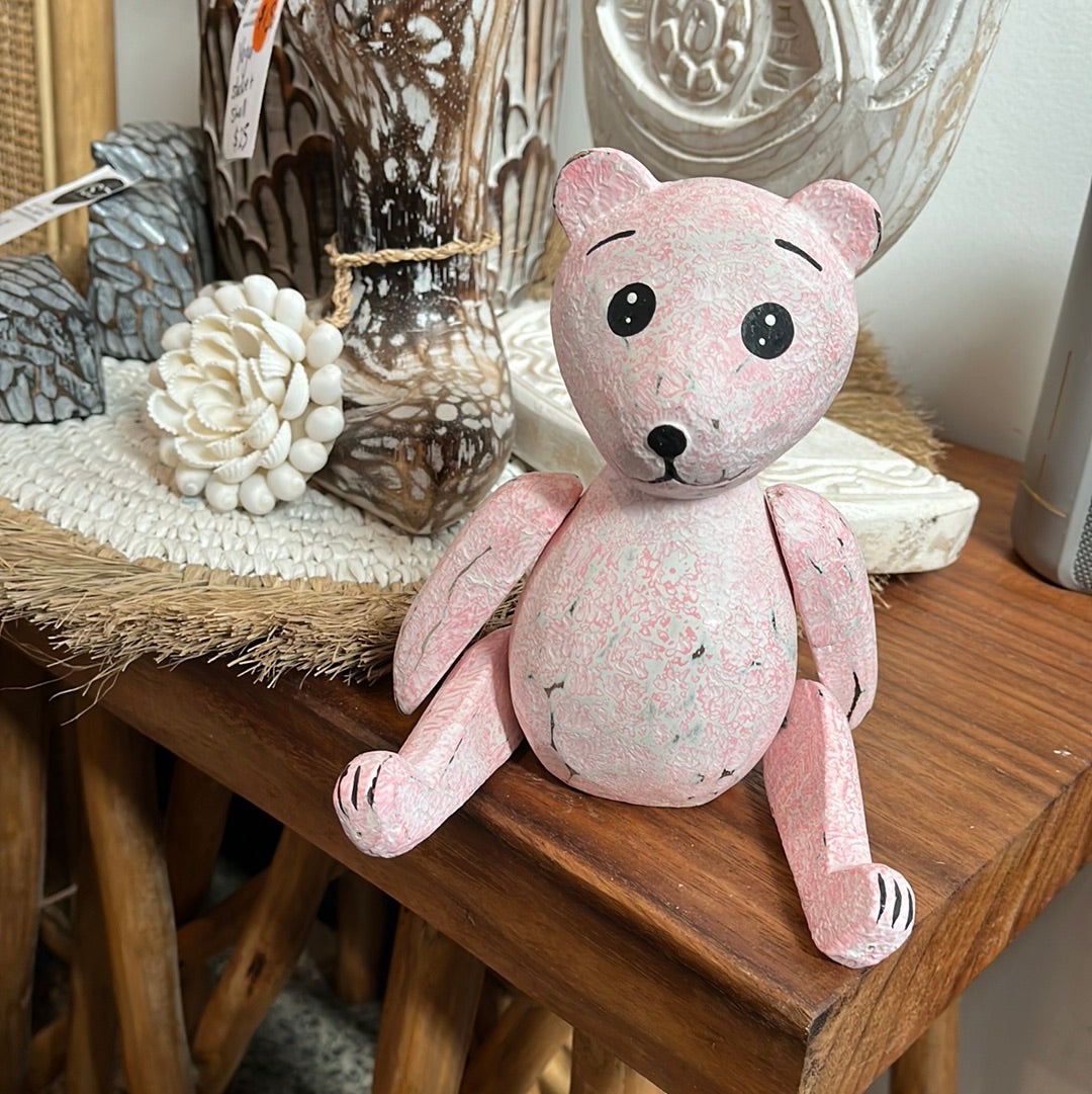 Small jointed rustic pink timber bear