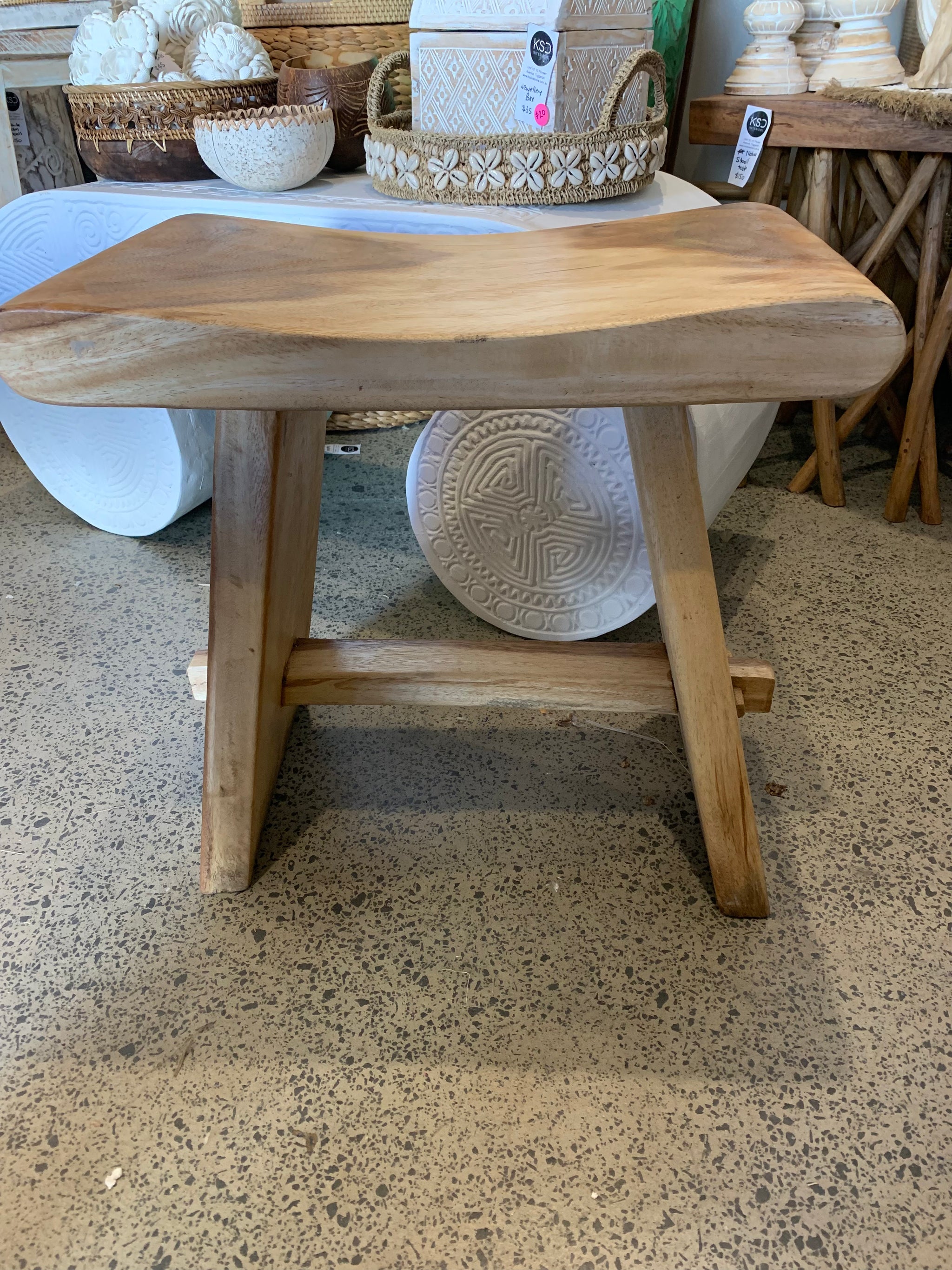 Timber stool / side table. Pin legs. Natural