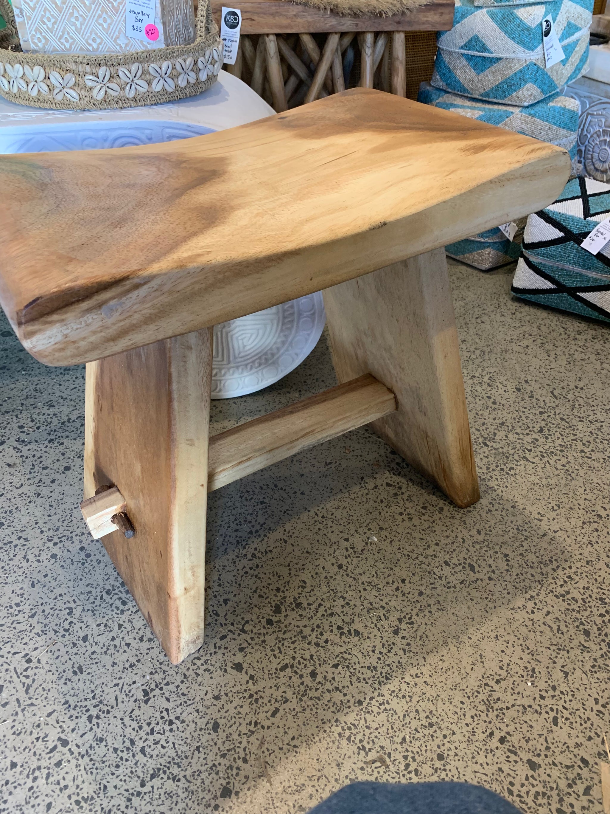 Timber stool / side table. Pin legs. Natural