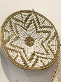 Natural and white woven wall platter. 50cm