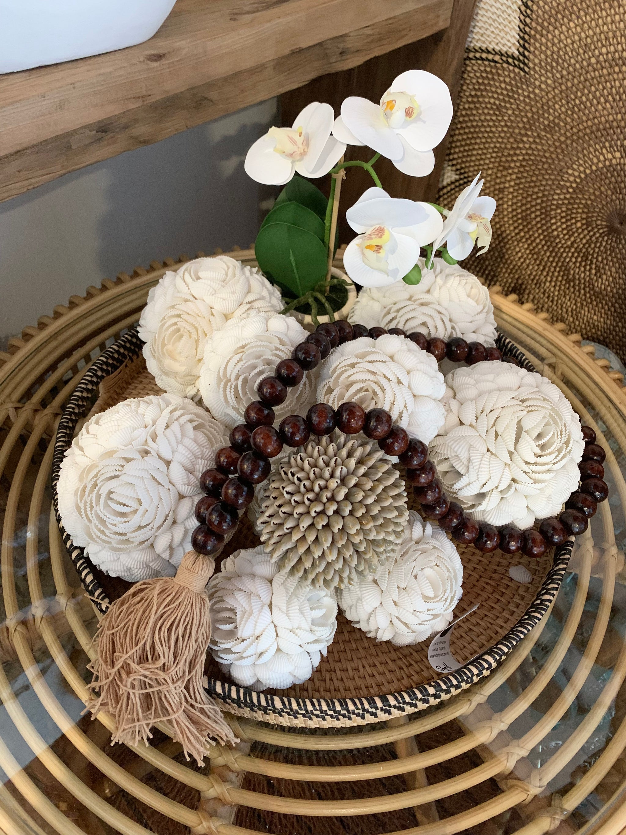 Brown bead necklace / tassel decoration. 60cm approx