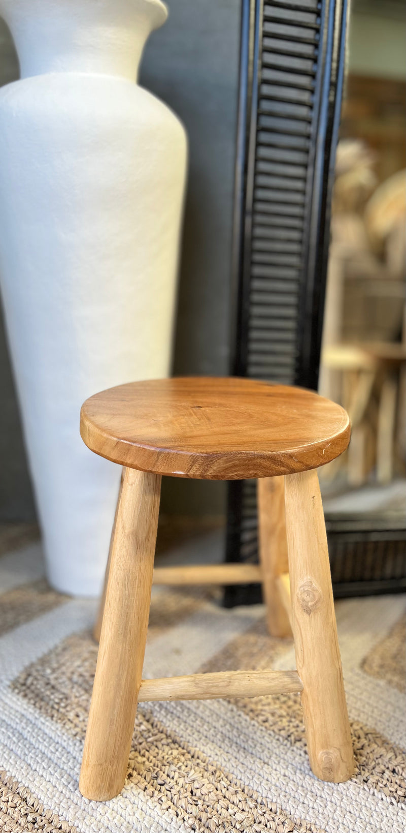 Timber round stool / side table. 4 legs. Natural