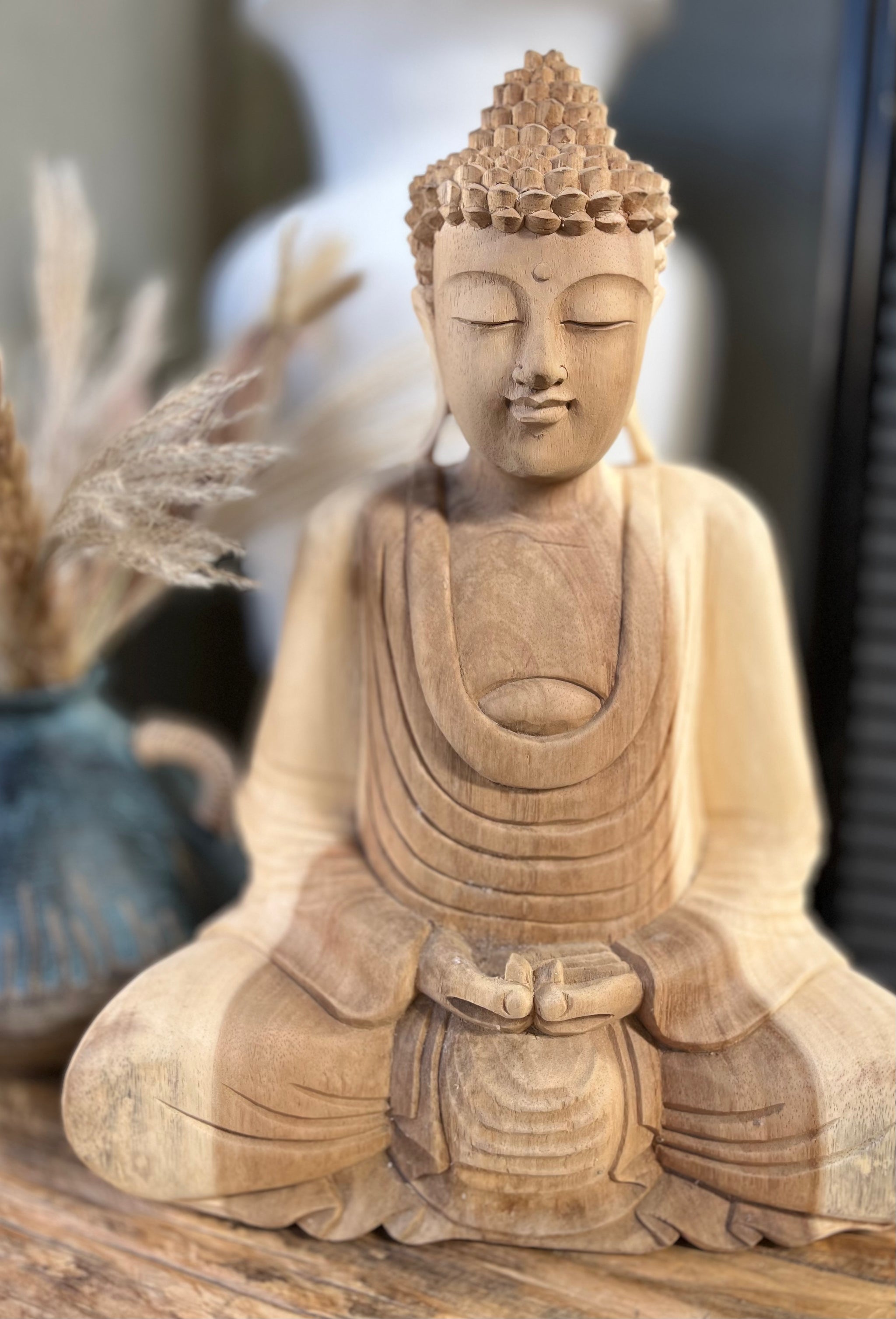 Solid timber Buddha. 45cm