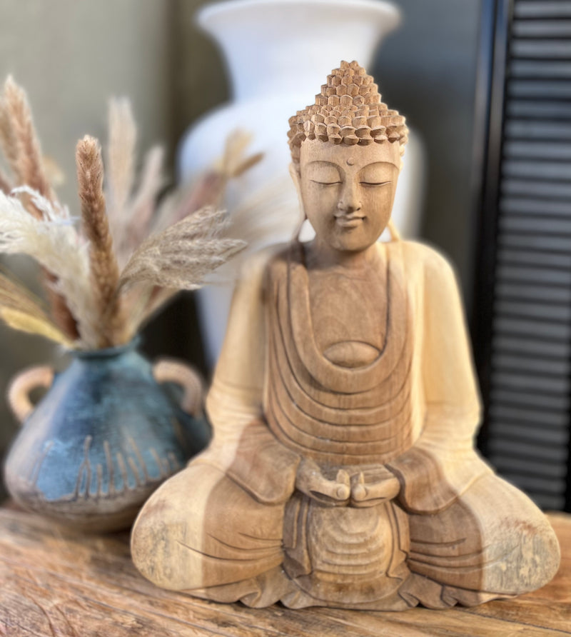 Solid timber Buddha. 45cm