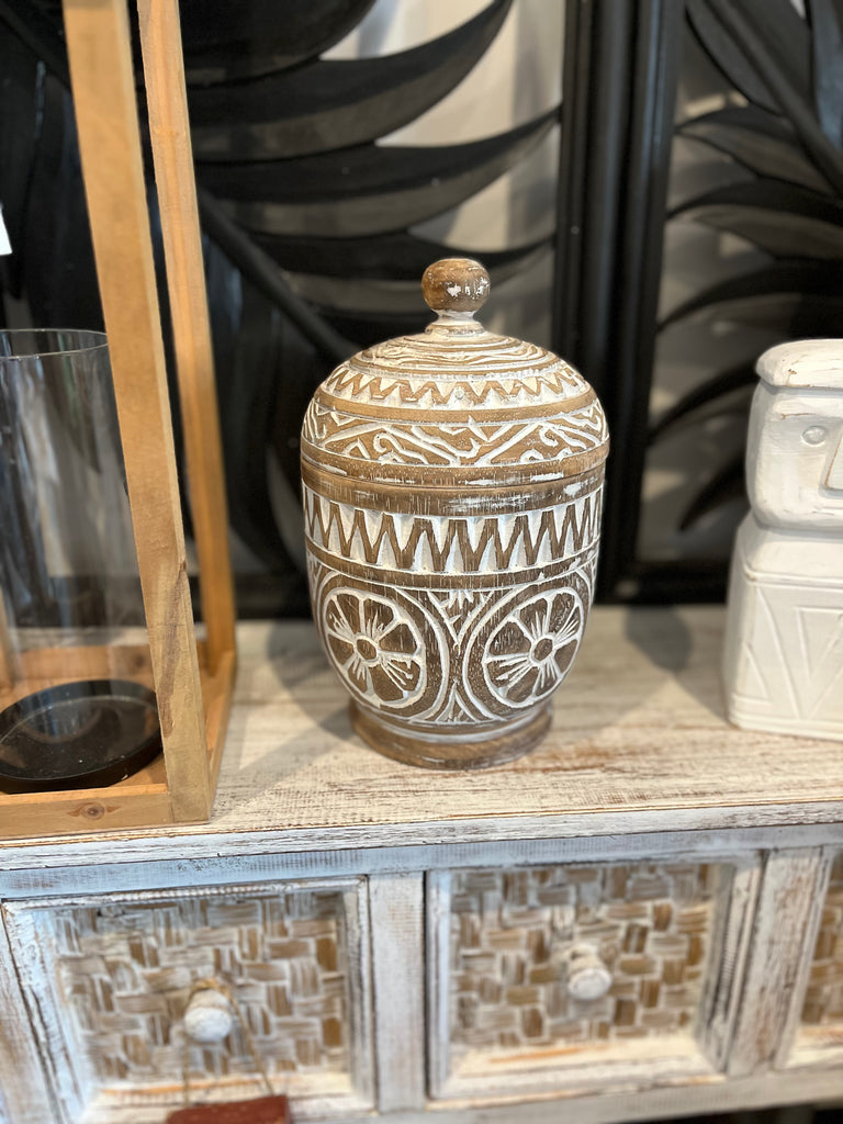 Rustic brown handcarved Container and lid – Bali Beach Beyond