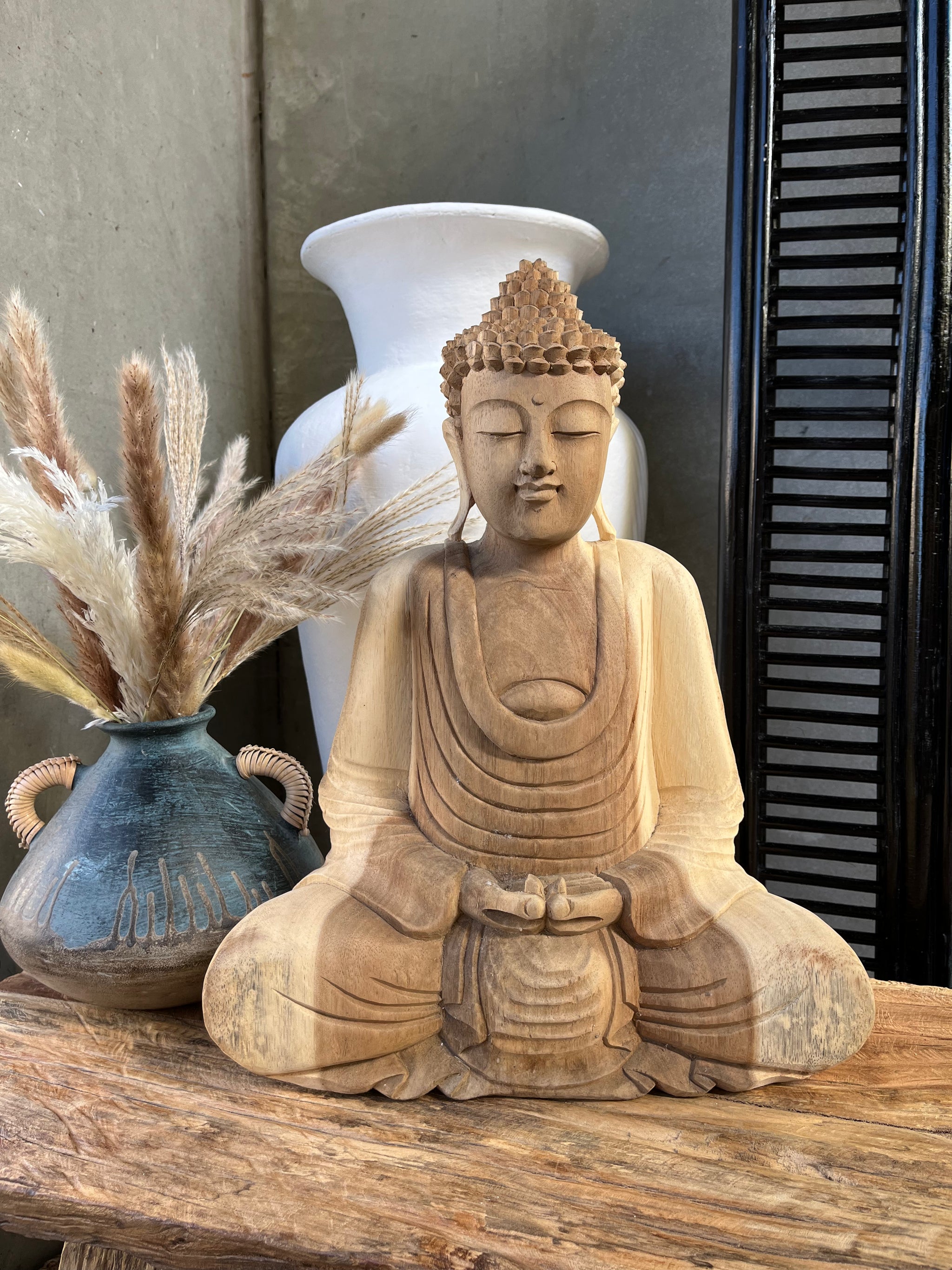 Solid timber Buddha. 45cm