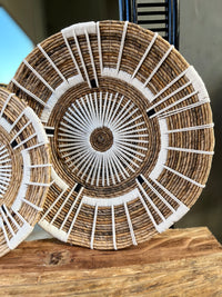 Woven wall platter natural and white. 60cm