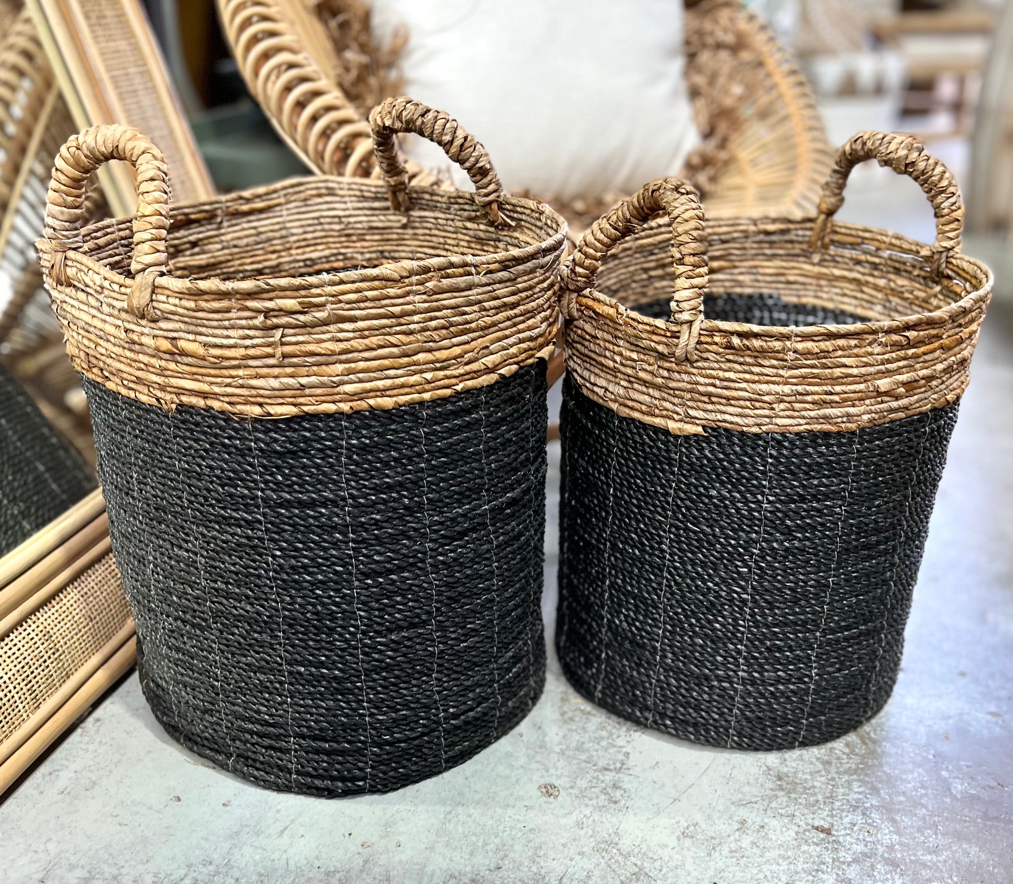 Set 2 black woven basket.