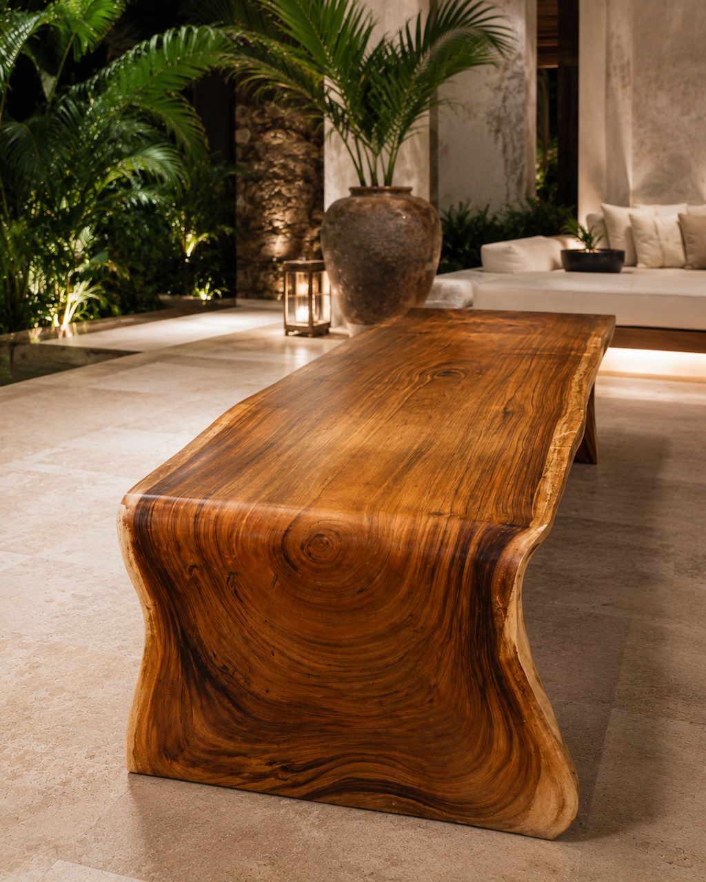 Luxury Teak Waterfall Table – Handcrafted Solid Wood Bali Furniture